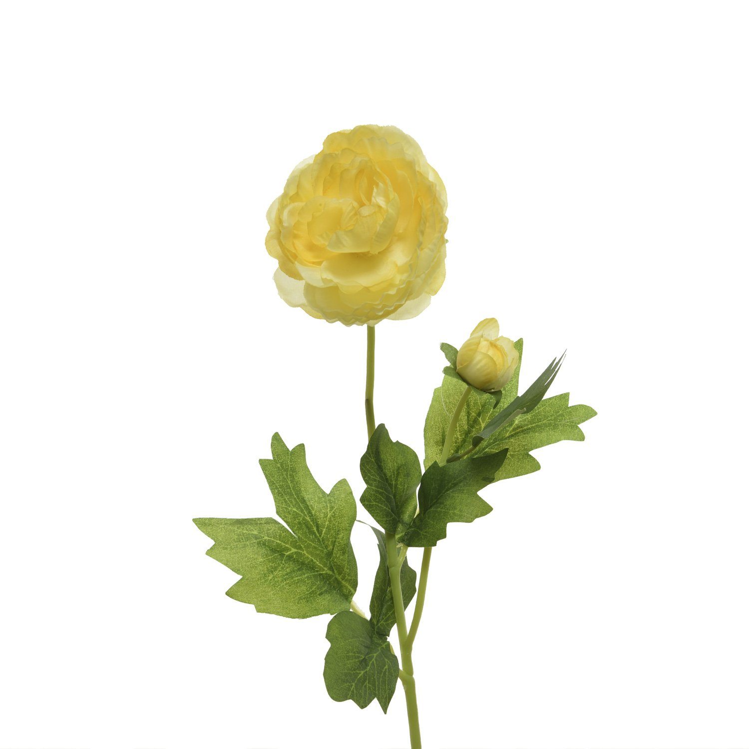 Kunstblume Ranunkel mit Blüte Knospe am Stiel Kunstblume Dekoblume H: 57cm gelb, MARELIDA, Höhe 57 cm