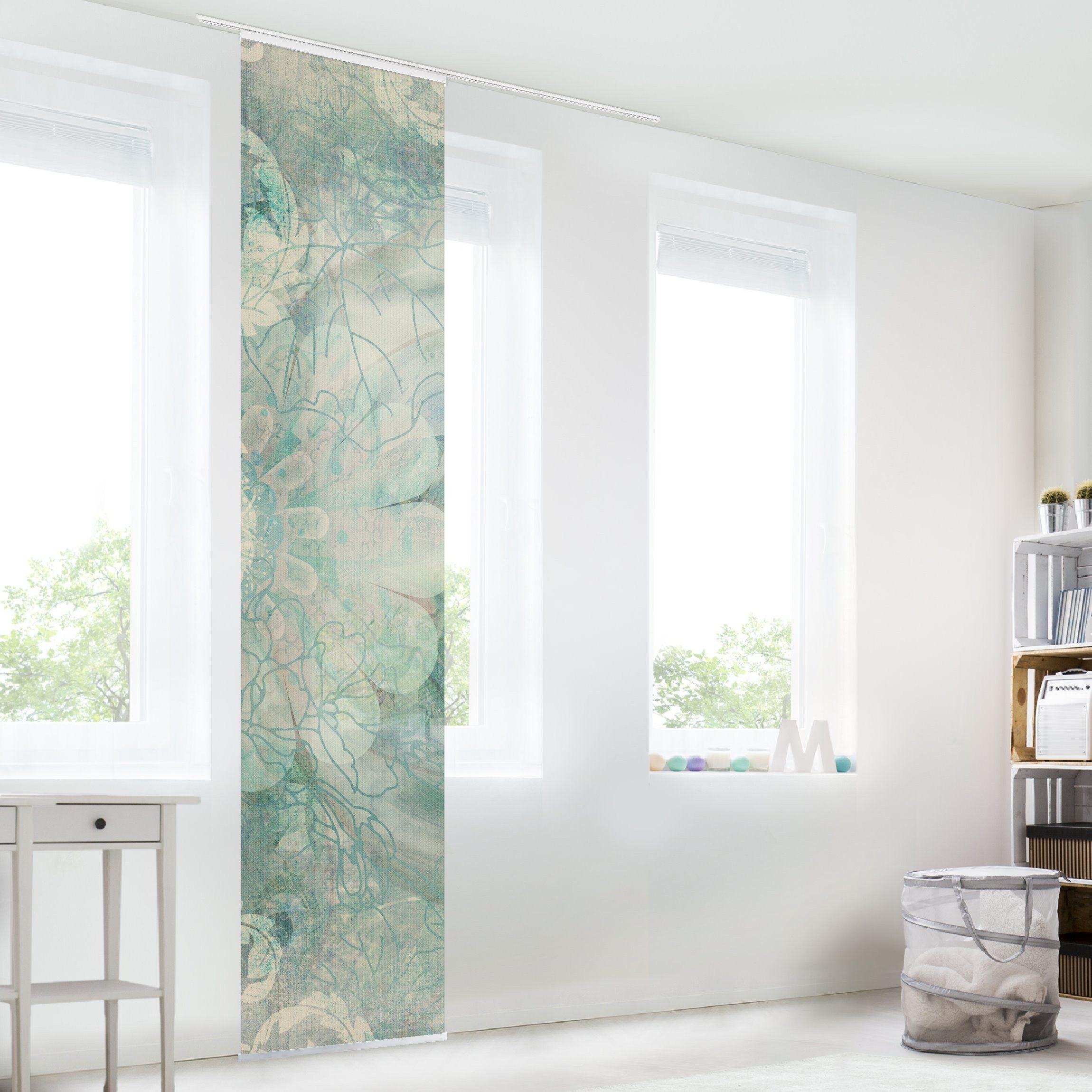 Bilderdepot24 Schiebegardine modern Flächenvorhang blickdicht Eisblumen (1 St), halbtransparent, Wohnzimmer große Flächengardine lichtdurchlässig für Klemm-System