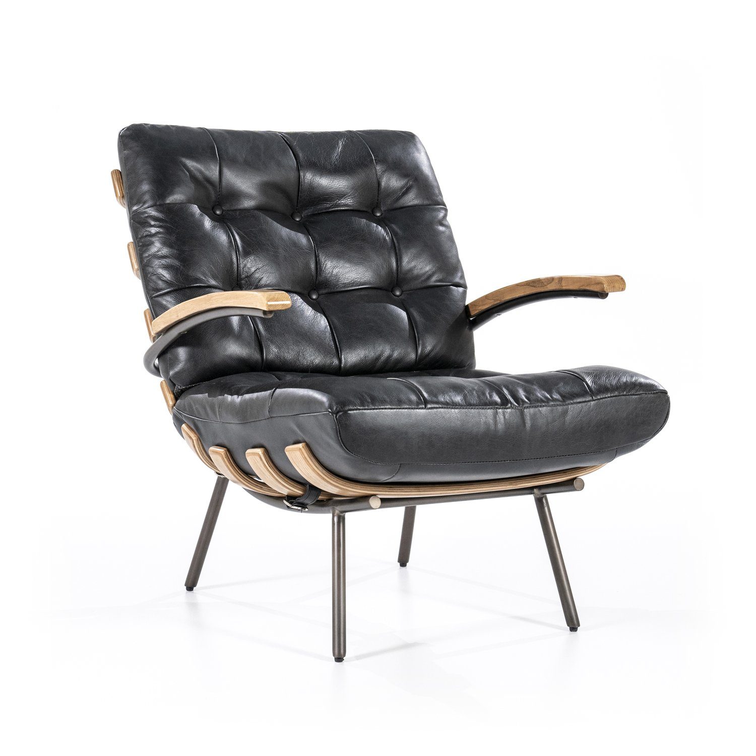 Loungesessel Vintage, Maison Ledersessel ESTO hochwertigem Java-Leder aus schwarz Sessel NICOLAS Leder