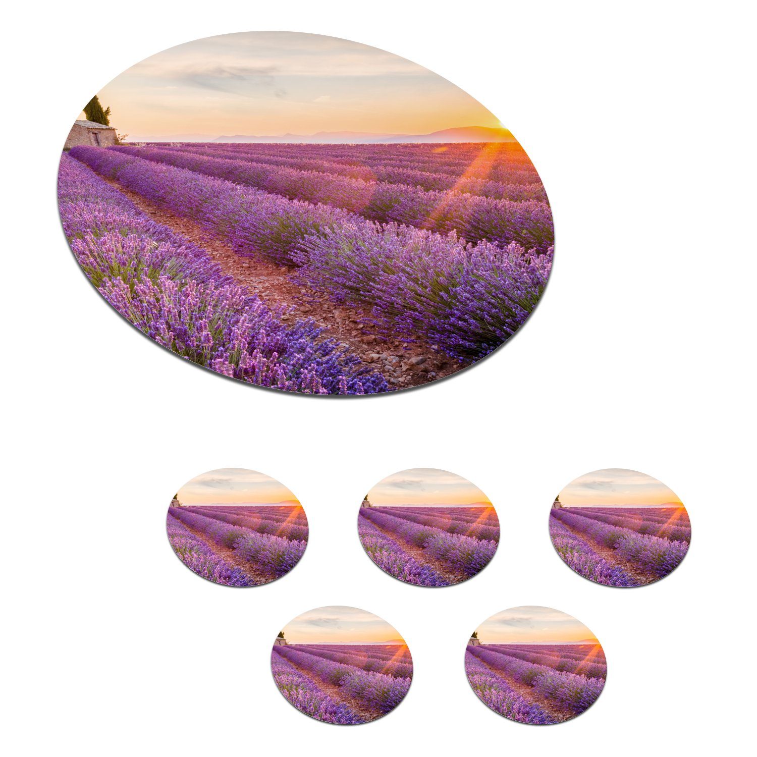 Gläser, Becher MuchoWow Lavendel Getränkeuntersetzer, Blumen Sonnenuntergang - Glasuntersetzer 6-tlg., Korkuntersetzer, Lila, Tassenuntersetzer, - - für Zubehör Tasse,