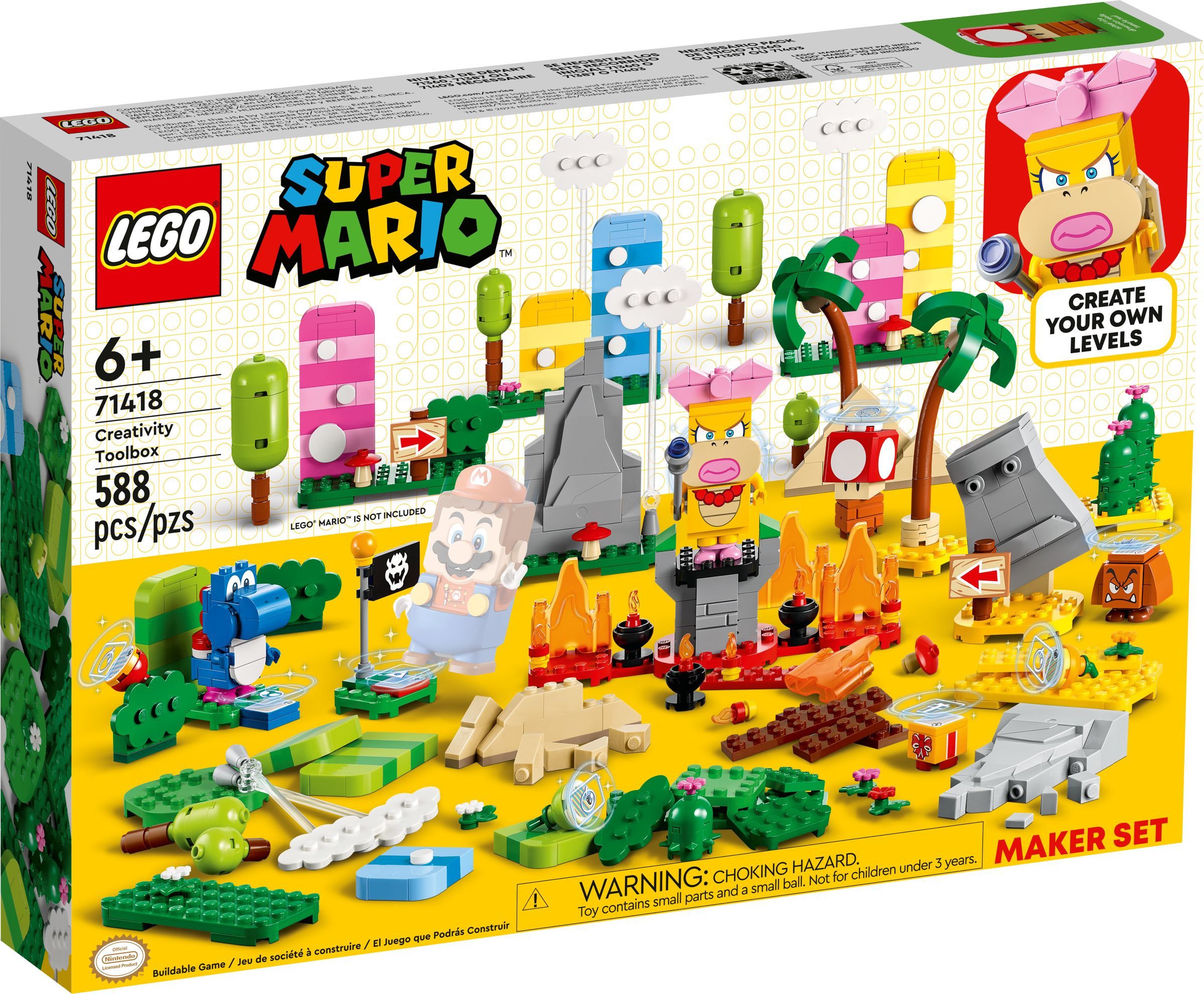 Super Mario - Kreativbox Leveldesigner-Set Gras, Lava, Wüste (71418) Konstruktions-Spielset