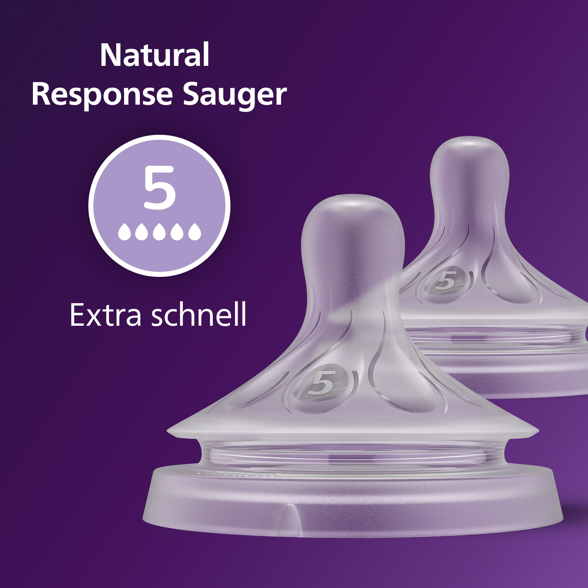 Philips AVENT Flaschensauger Natural Response SCY965/02, 2 Stück mit Anti-colic-Ventil, extra schnelle Durchflussrate