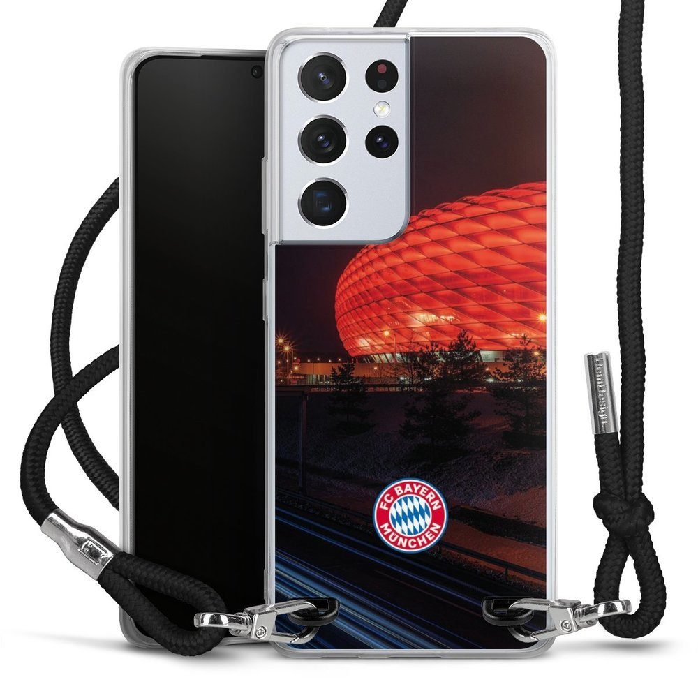 DeinDesign Handyhülle FC Bayern München FCB Stadion Allianz Arena bei Nacht FCB, Samsung Galaxy S21 Ultra 5G Handykette Hülle mit Band Cover mit Kette