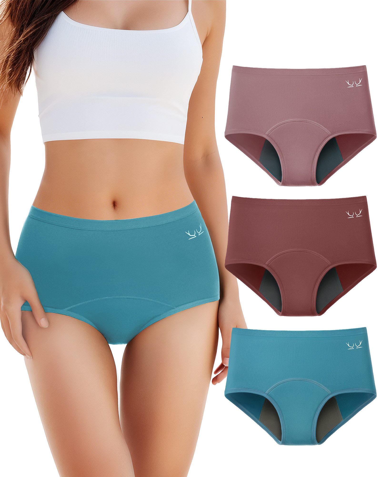 TANSTC Periodenslip Periodenslip Periodenunterwäsche starke Blutung Damen (Packung, 3er-Pack) auslaufsicher, für starke Tage geeignet, mehrlagiger Schutz, waschbar