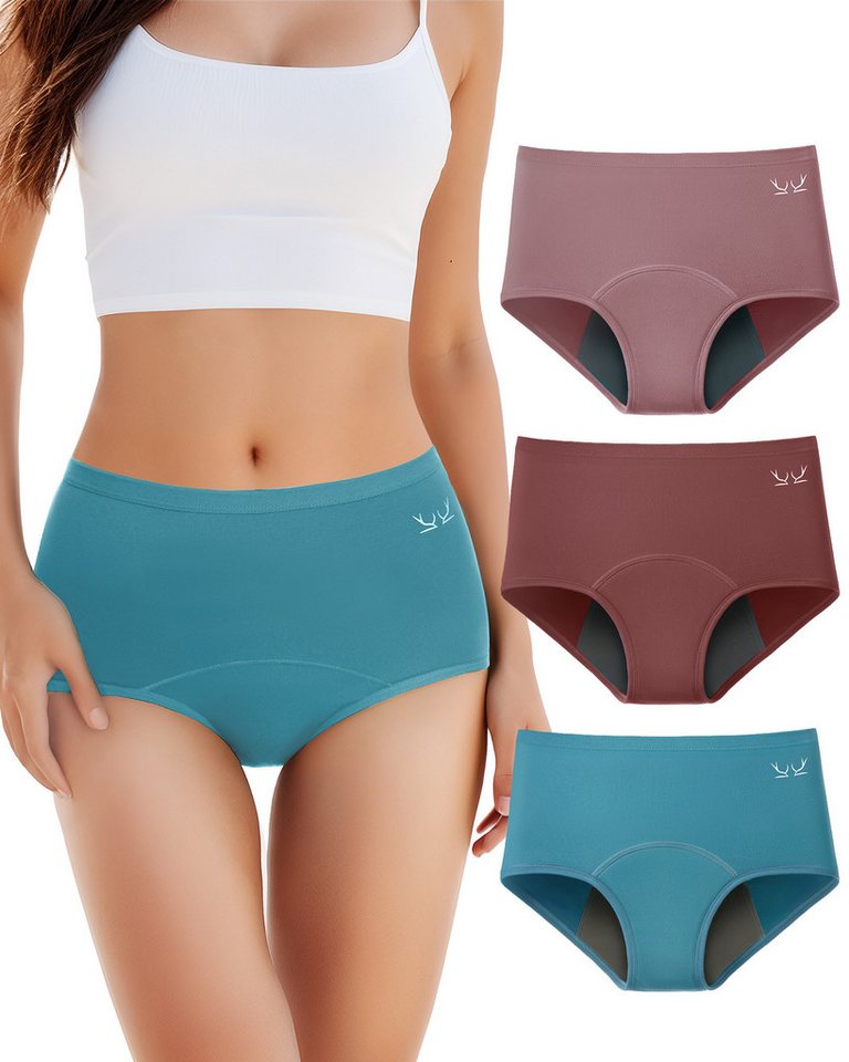 TANSTC Periodenslip Periodenunterwäsche starke Blutung Unterhosen Damen Baumwolle (Packung, 3er-Pack) auslaufsicher, für starke Tage geeignet, mehrlagiger Schutz, waschbar