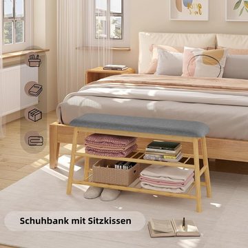 EUGAD Schuhbank (1-St), mit Sitzfläche, 2 Schuhablagen, aus Bambus, 90x48,5x30 cm