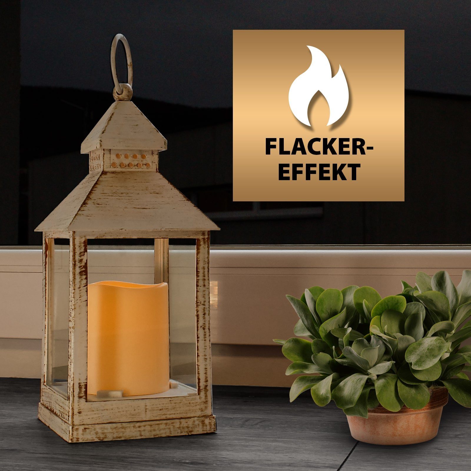 Laterne LED Kerze flackern 32cm Lampe Leuchte Hängen Deko Licht Windlicht  Retro