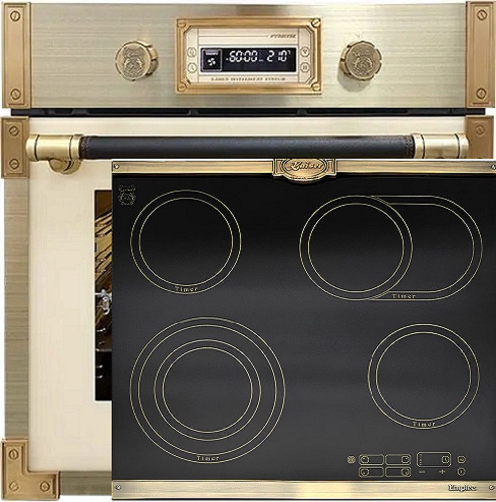 Kaiser Küchengeräte Backofen-Set Herd Set Autark Retro Einbau Backofen Elektro, 73 L mit Glaskeramik Kochfeld 60cm Einbau Herd 4 QuickHeat-Kochzonen Hi-Light EH 6427 ElfAD+KCT 6185 Em, mit 1-fach-Teleskopauszug