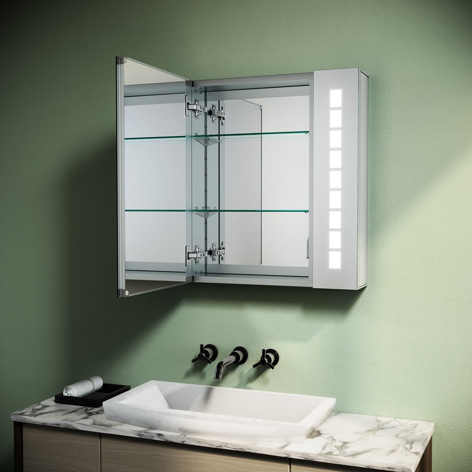 SONNI Spiegelschrank Dreifarbiger LED-Badezimmerspiegelschrank mit Antibesc günstig online kaufen