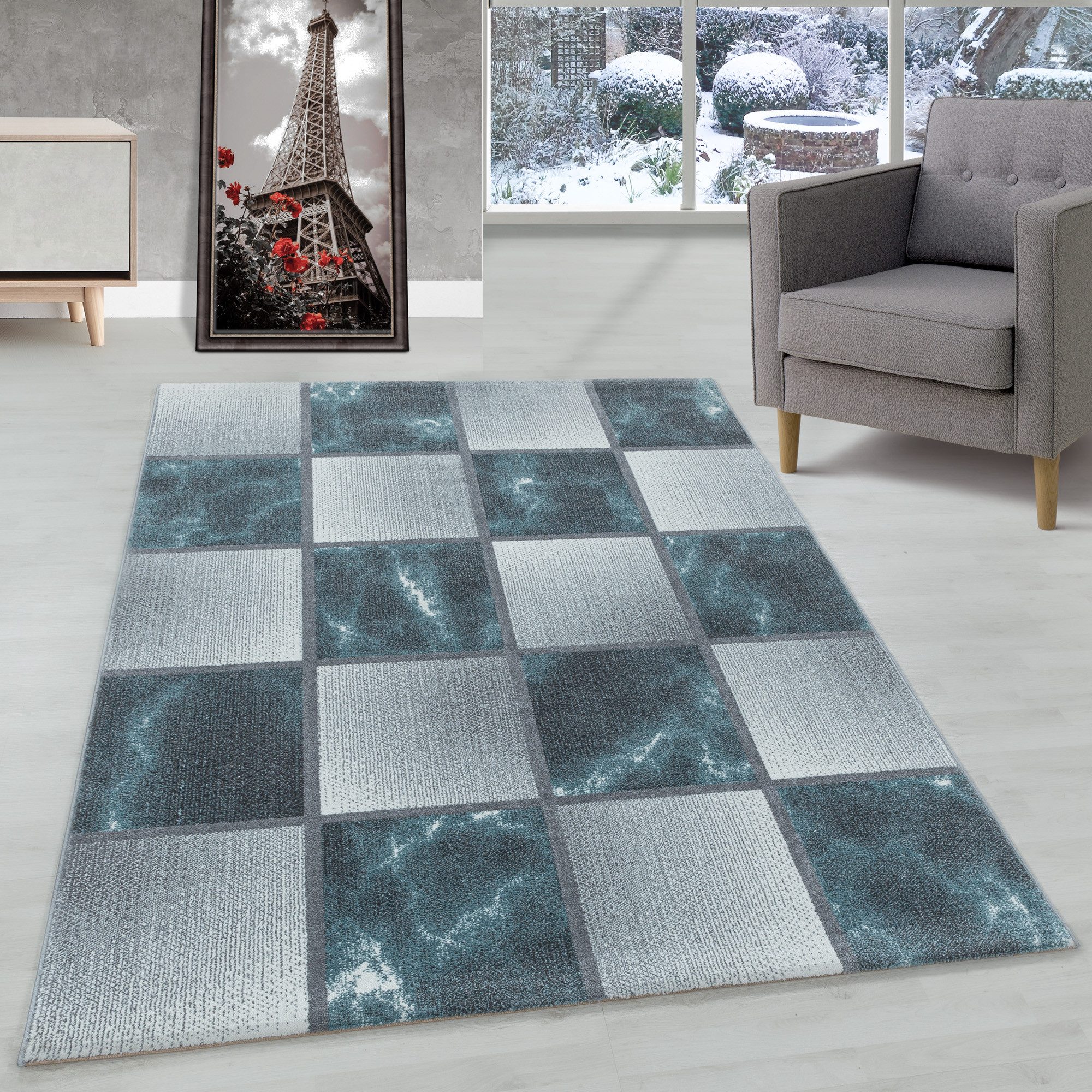 Carpettex Frisé-Teppich Kariert Design, Läufer, Höhe: günstig online kaufen