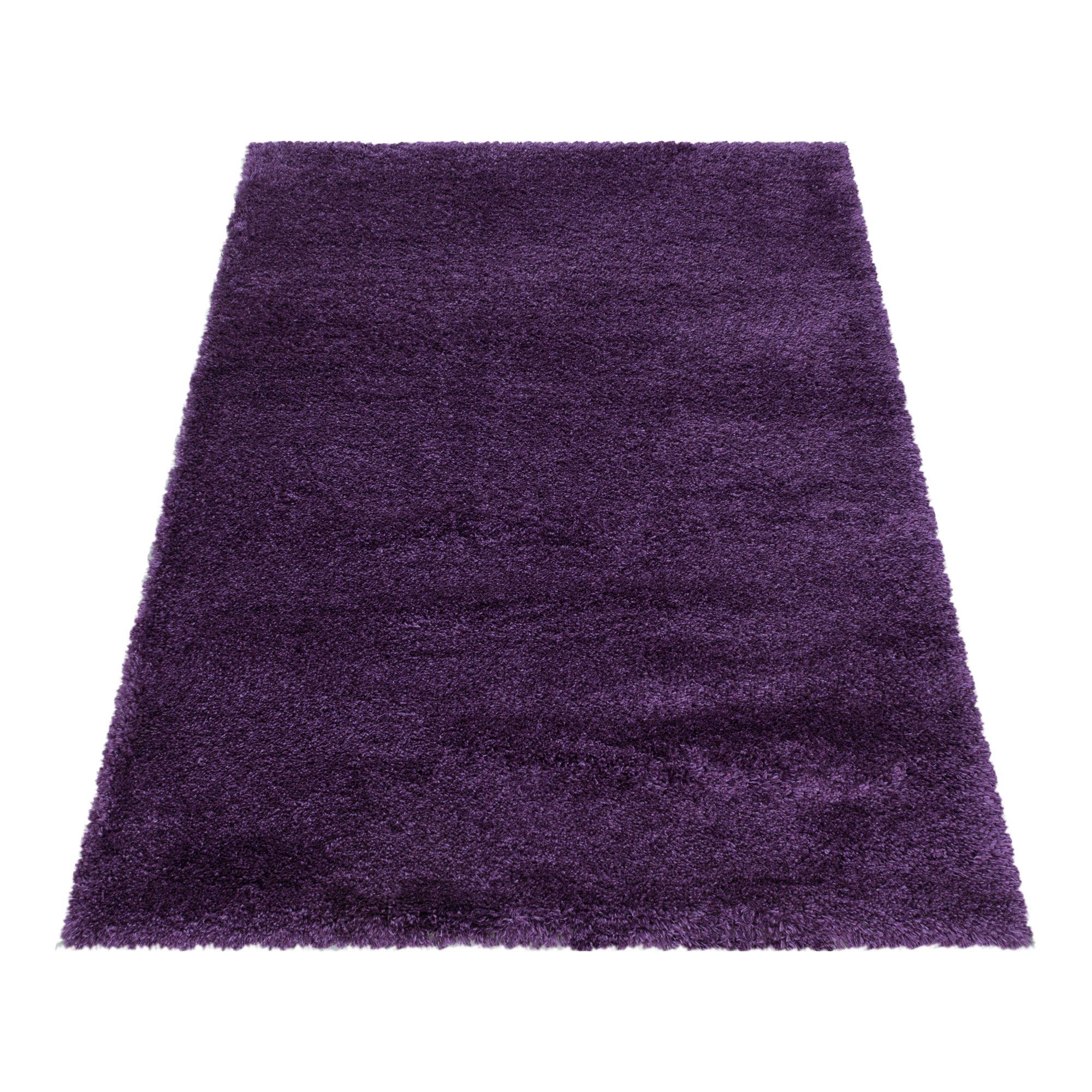 Teppium Teppich Unicolor - Einfarbig, Rund, Höhe: 30 mm, Teppich Wohnzimmer Modern Einfarbig Violett Weich Langflor Shaggy