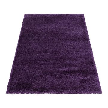 Teppich Unicolor - Einfarbig, Teppium, Rund, Höhe: 30 mm, Teppich Wohnzimmer Modern Einfarbig Violett Weich Langflor Shaggy