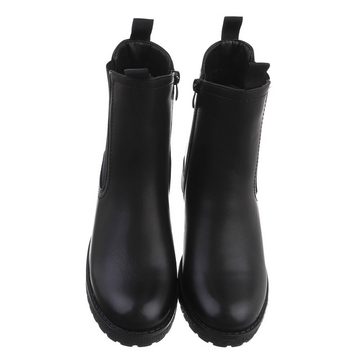 Ital-Design Damen Freizeit Chelseaboots Blockabsatz Flache Stiefeletten in Schwarz