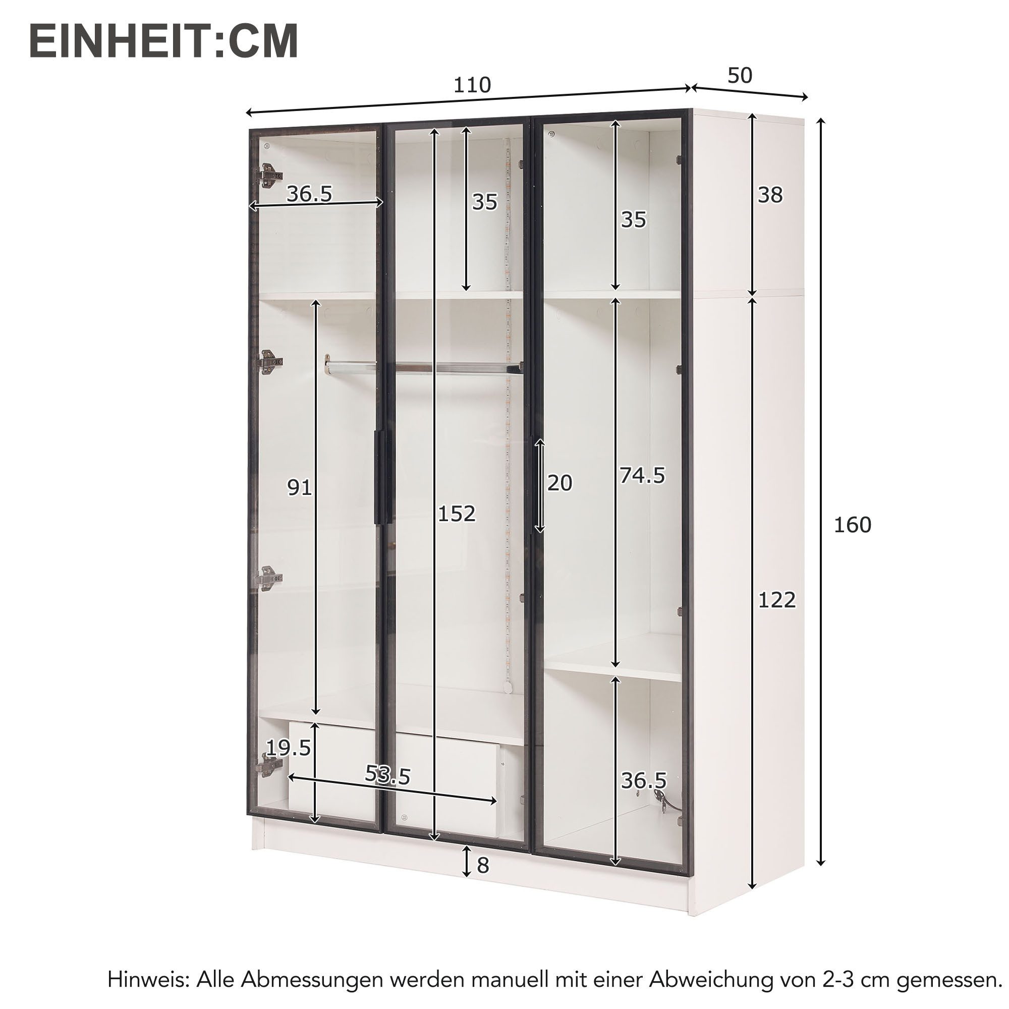 HT Eckkleiderschrank 3 Glastüren, 1 Schublade,1 günstig online kaufen