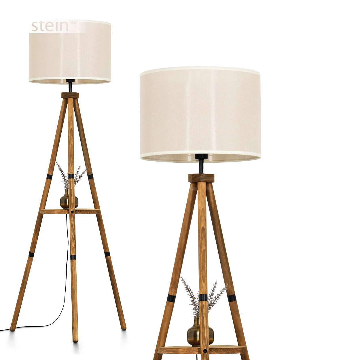 Stehlampe Stehlampe aus Holz/Stoff in Natur/Weiß/Beige