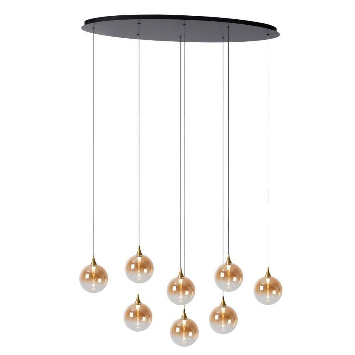 Licht-Erlebnisse Pendelleuchte WERIN, LED fest integriert, Warmweiß, LED Rauchglas Metall H: max. 206 cm Schwarz Bernstein Kugel Schirm