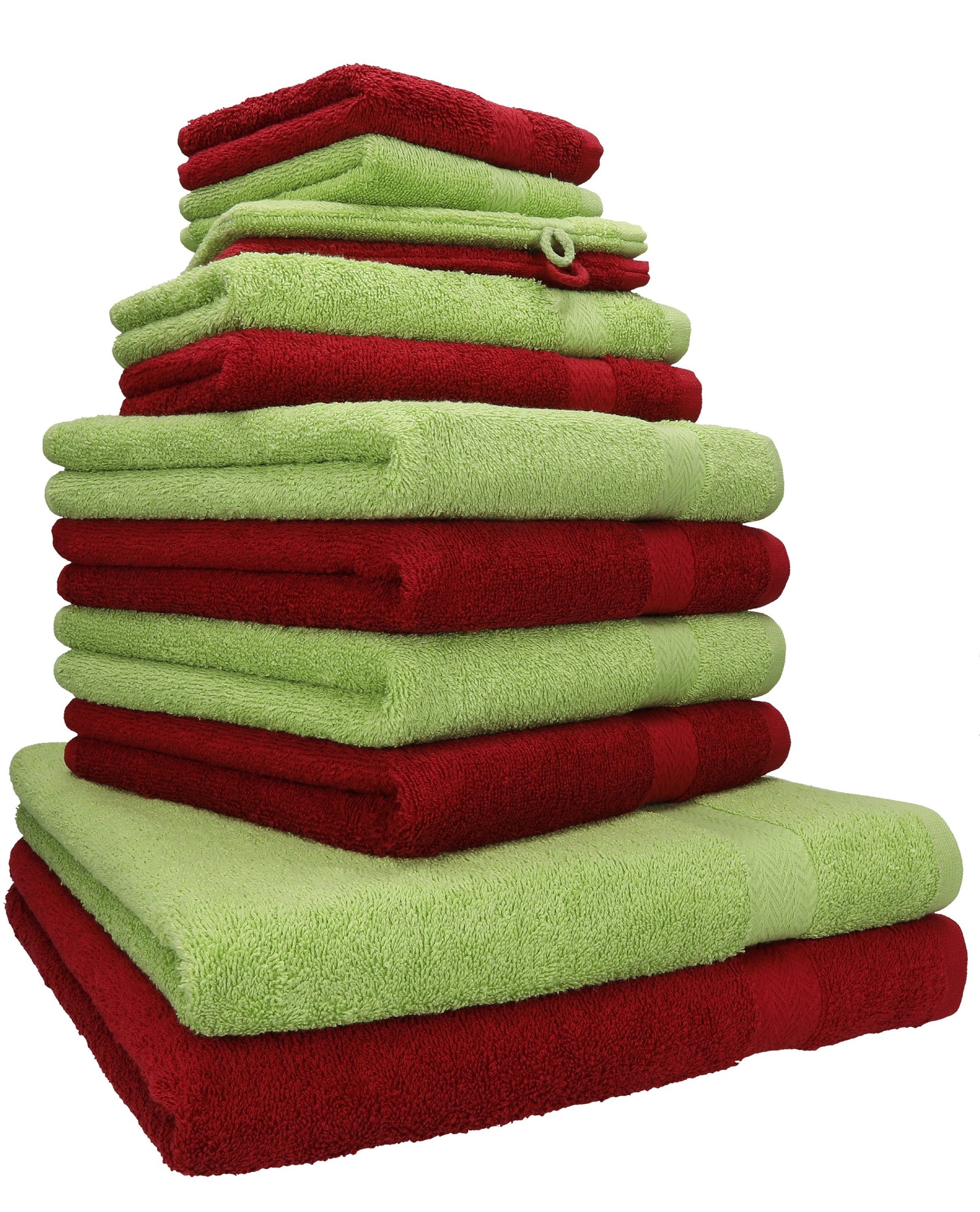 rubinrot/avocadogrün, (12-tlg) 12-tlg. Handtuch Baumwolle, Betz Set PREMIUMFarbe Handtuch Set 100%