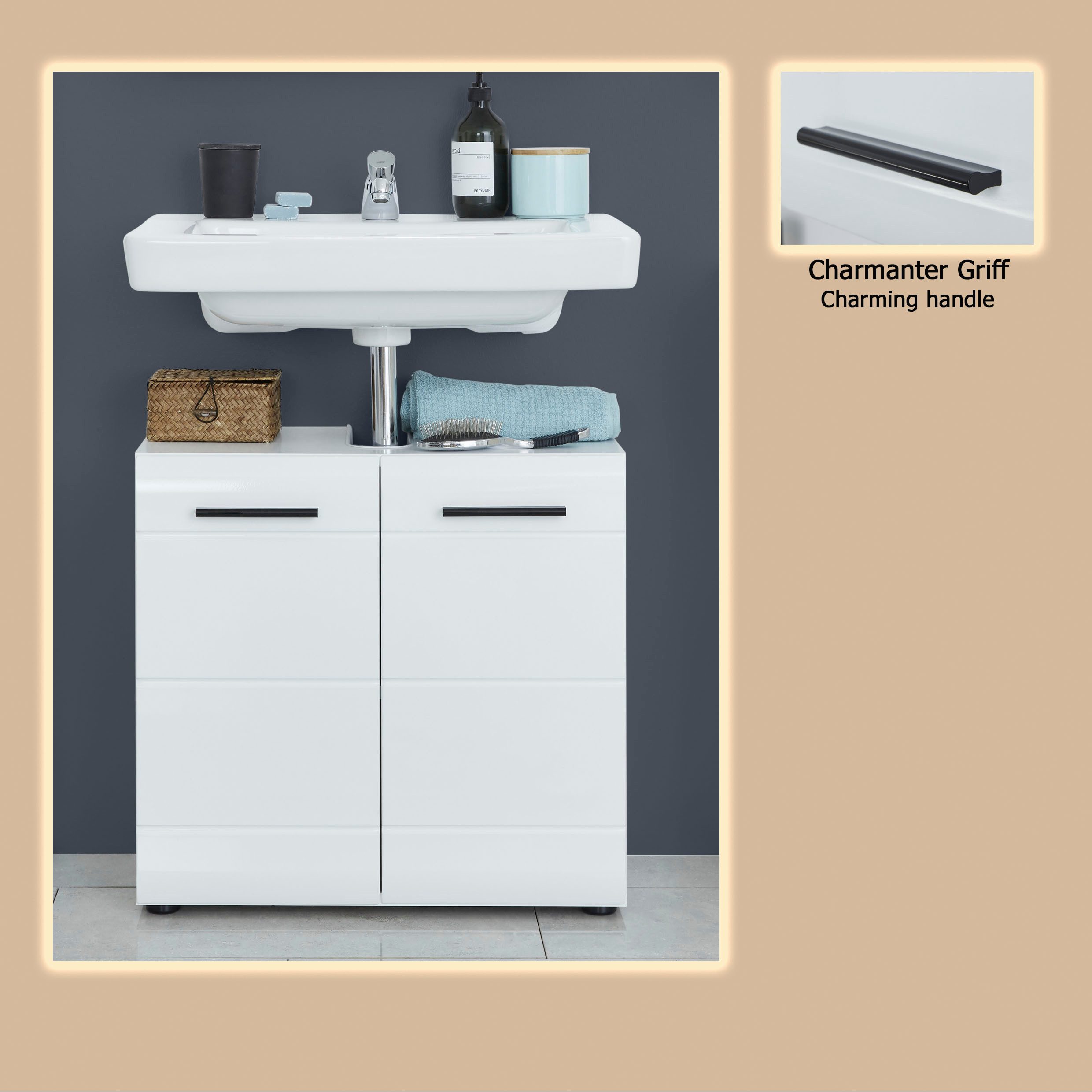 welltime Waschbeckenunterschrank Sovana Waschtisch mit verstellbarem Fach - Maße (B/T/H) 60/31/56 cm – Bild 5 von 5