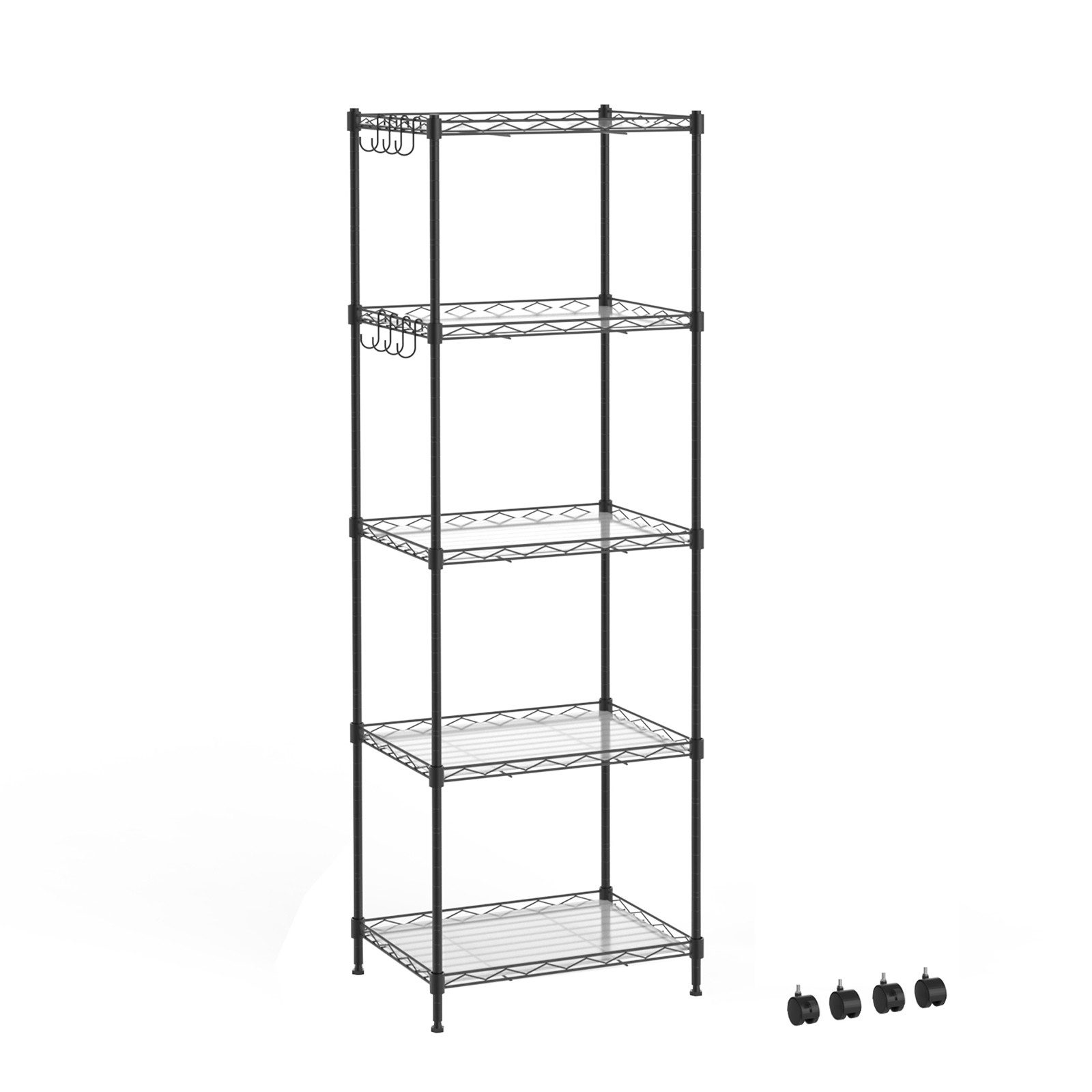 Mondeer Regal Aufbewahrungsregal, 5-Stufiges, mit 8-Haken und 4-Rädern, PP- günstig online kaufen