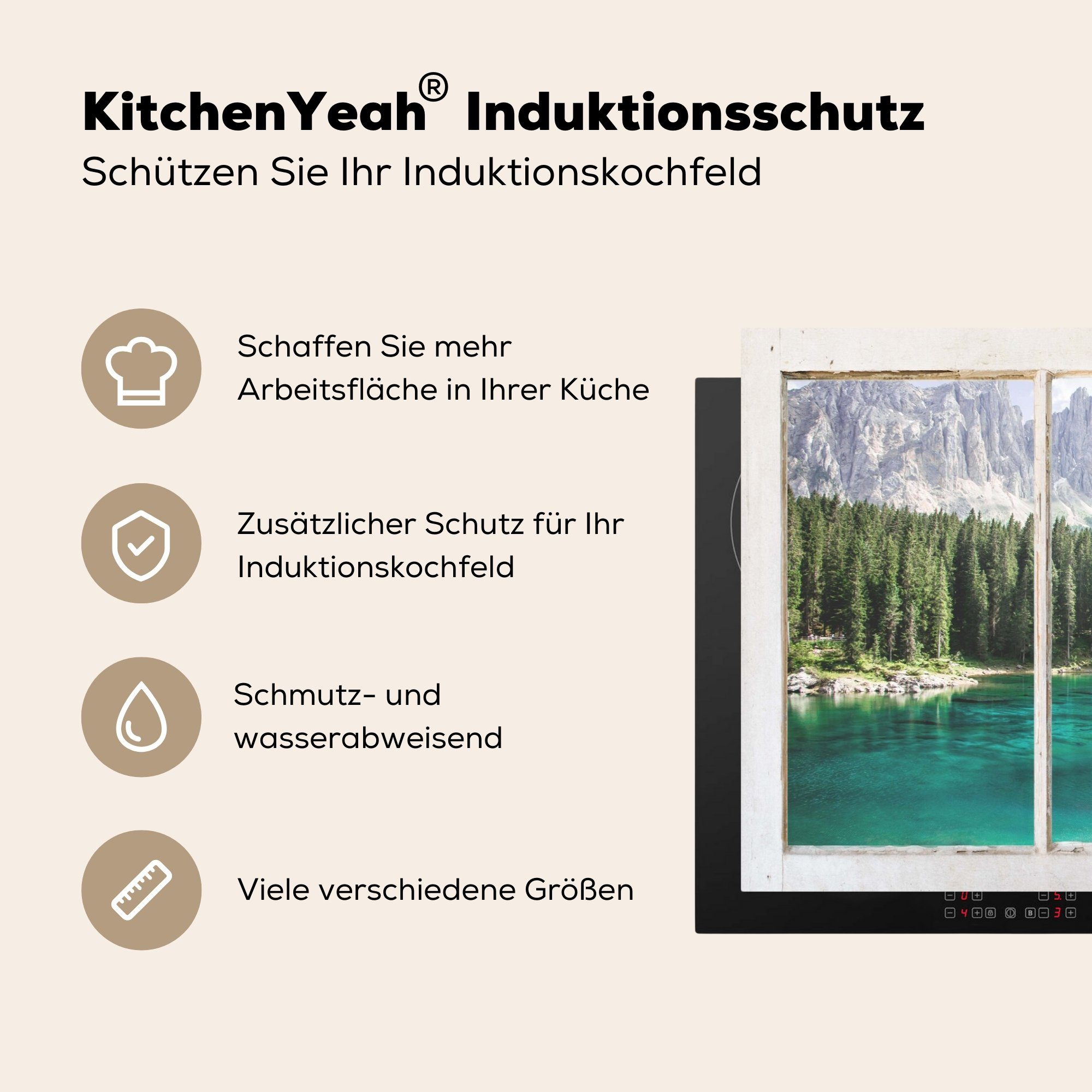 MuchoWow Herdblende-/Abdeckplatte Berg - tlg), (1 81x52 für Induktionskochfeld - Natur, cm, Ceranfeldabdeckung Aussicht küche, die Vinyl, Schutz