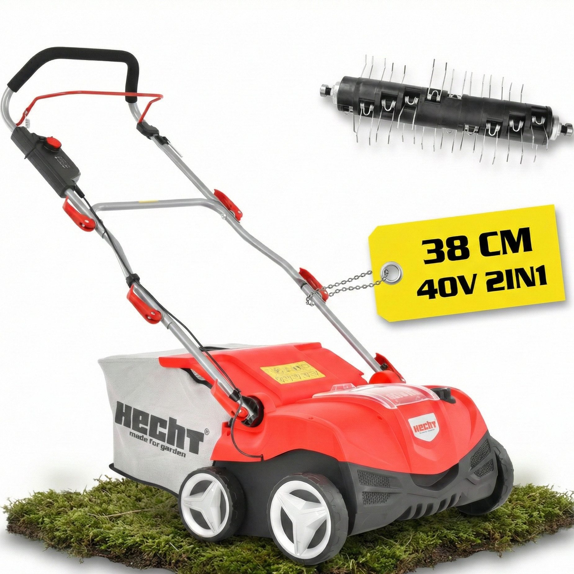 Hecht Akku-Vertikutierer / Lüfter mit 45L Fangkorb, -10 mm bis 5 mm Arbeitstiefe, Akku-Serie 5040, 38 cm Arbeitsbreite, 40V 4Ah