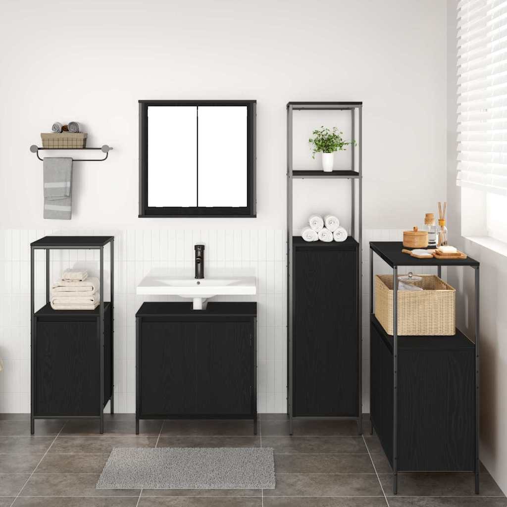 vidaXL Badezimmerspiegelschrank Badezimmermöbel-Set 5 stk. Schwarz Eichen-Optik (5-St)