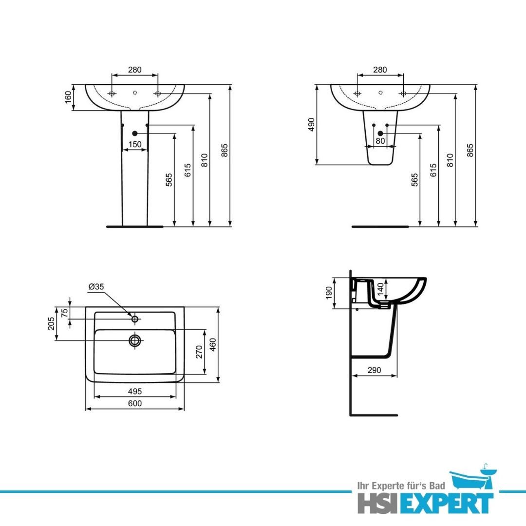 HGMBAD Waschbecken Ideal Standard Waschbecken Waschtisch Armatur Set (Waschtischset, Komplettset)