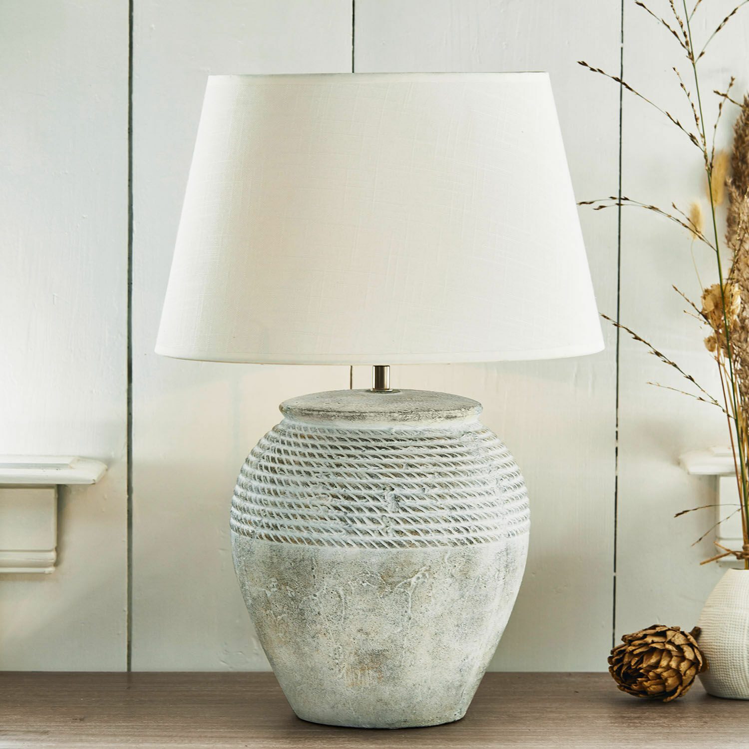 Mirabeau Tischleuchte Tischlampe Brookline grau/creme günstig online kaufen