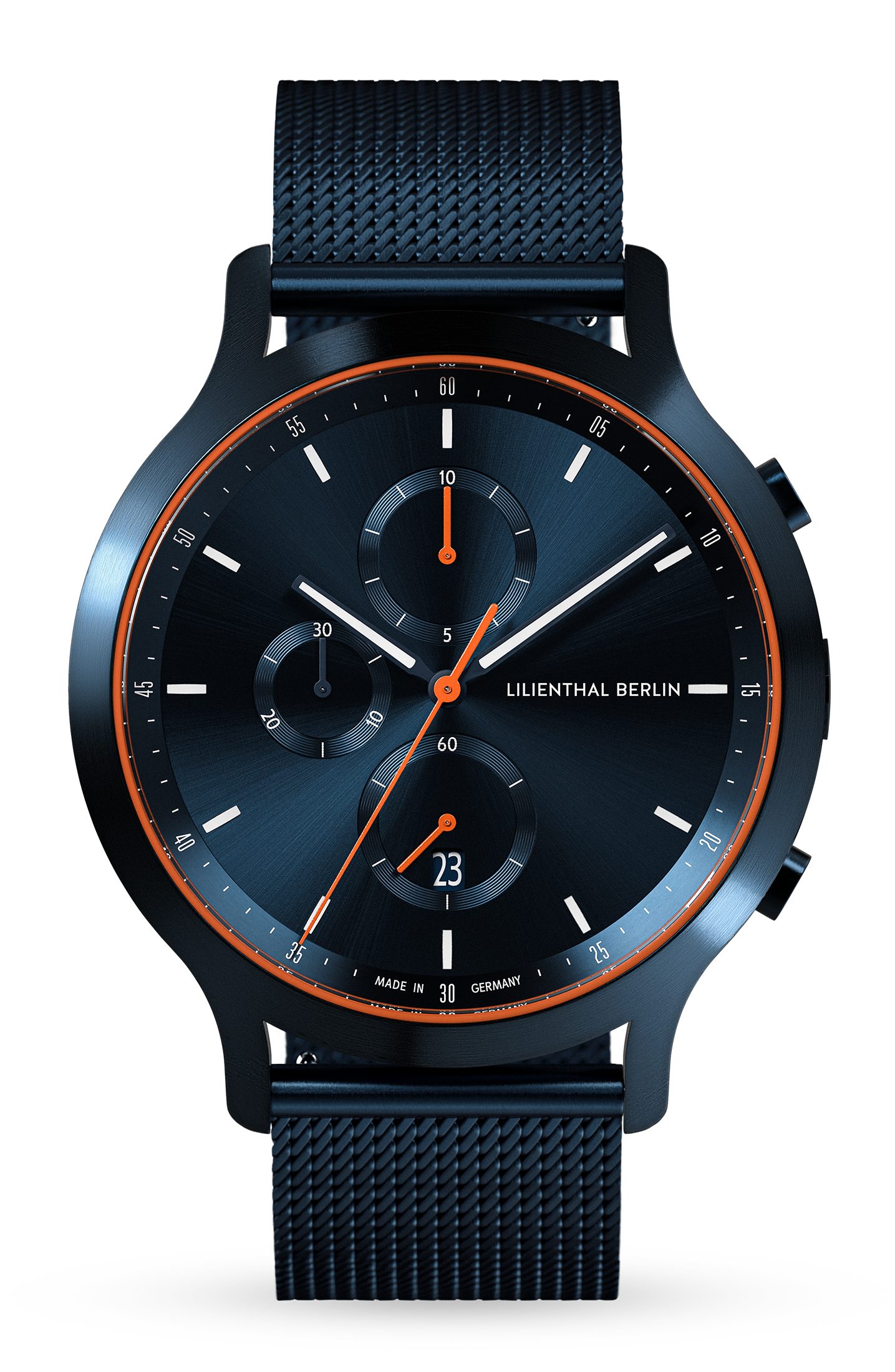 Lilienthal Berlin Chronograph Chronograph Blue Orange - Mesh Blau