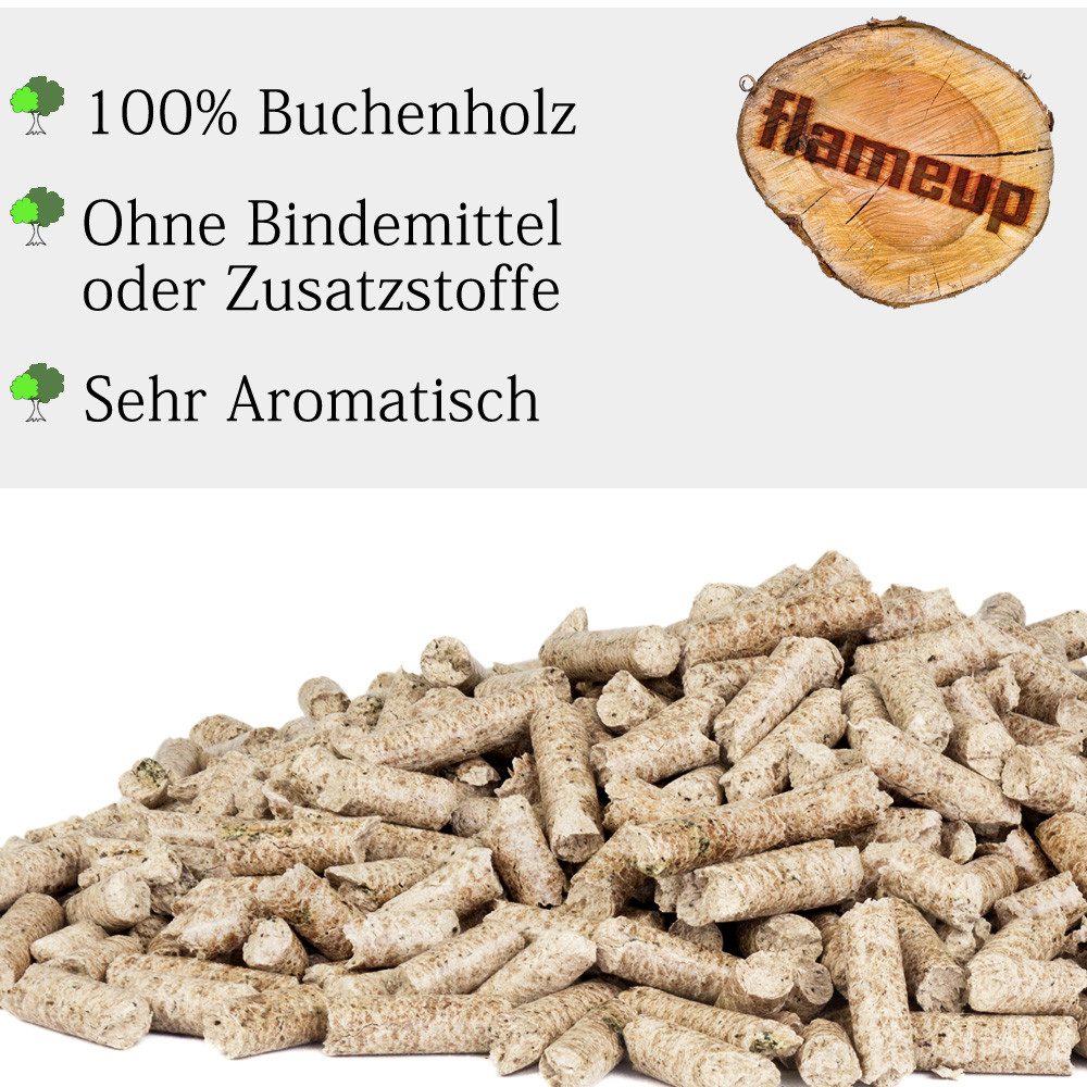Flameup Holzpellets Buche Eiche Pellets 15 kg 30 kg Grill Smoker Pizzaofen Rauch BBQ Holz, 15 kg