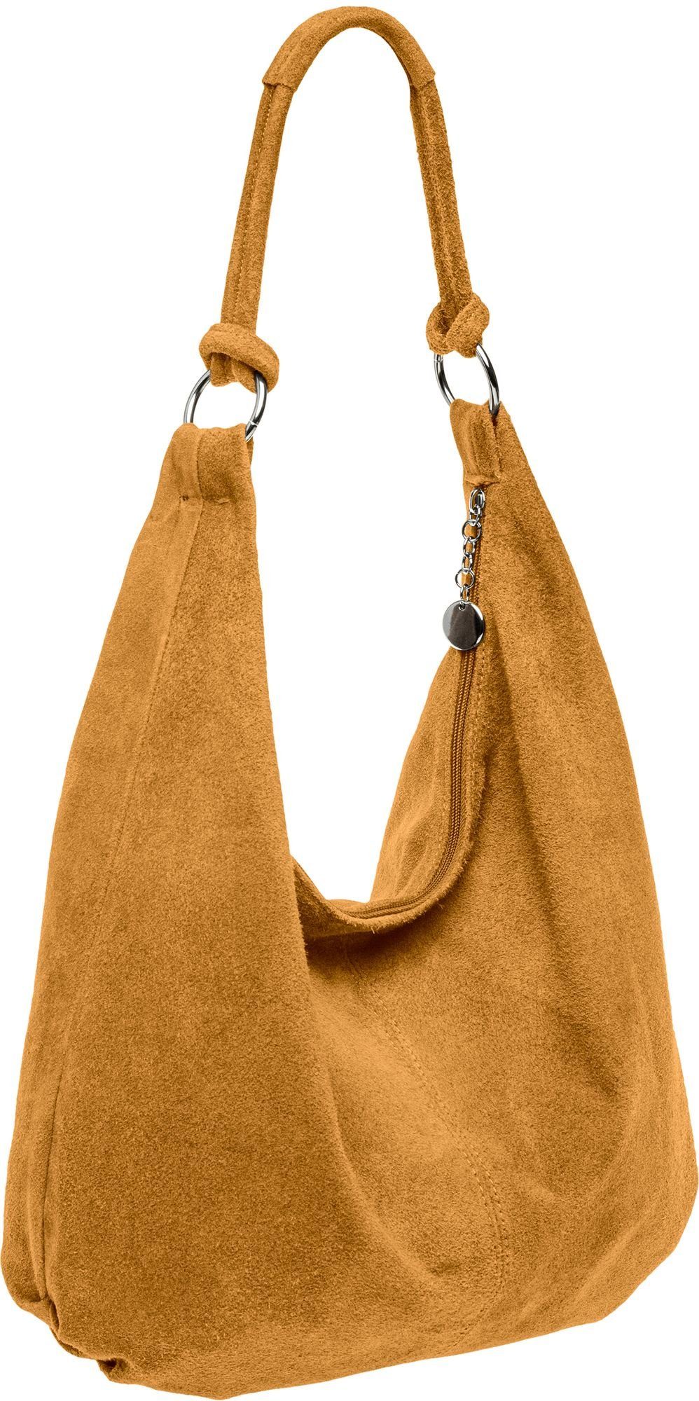 TL617 cognac Veloursleder große Caspar Damen Schultertasche Vintage Tasche