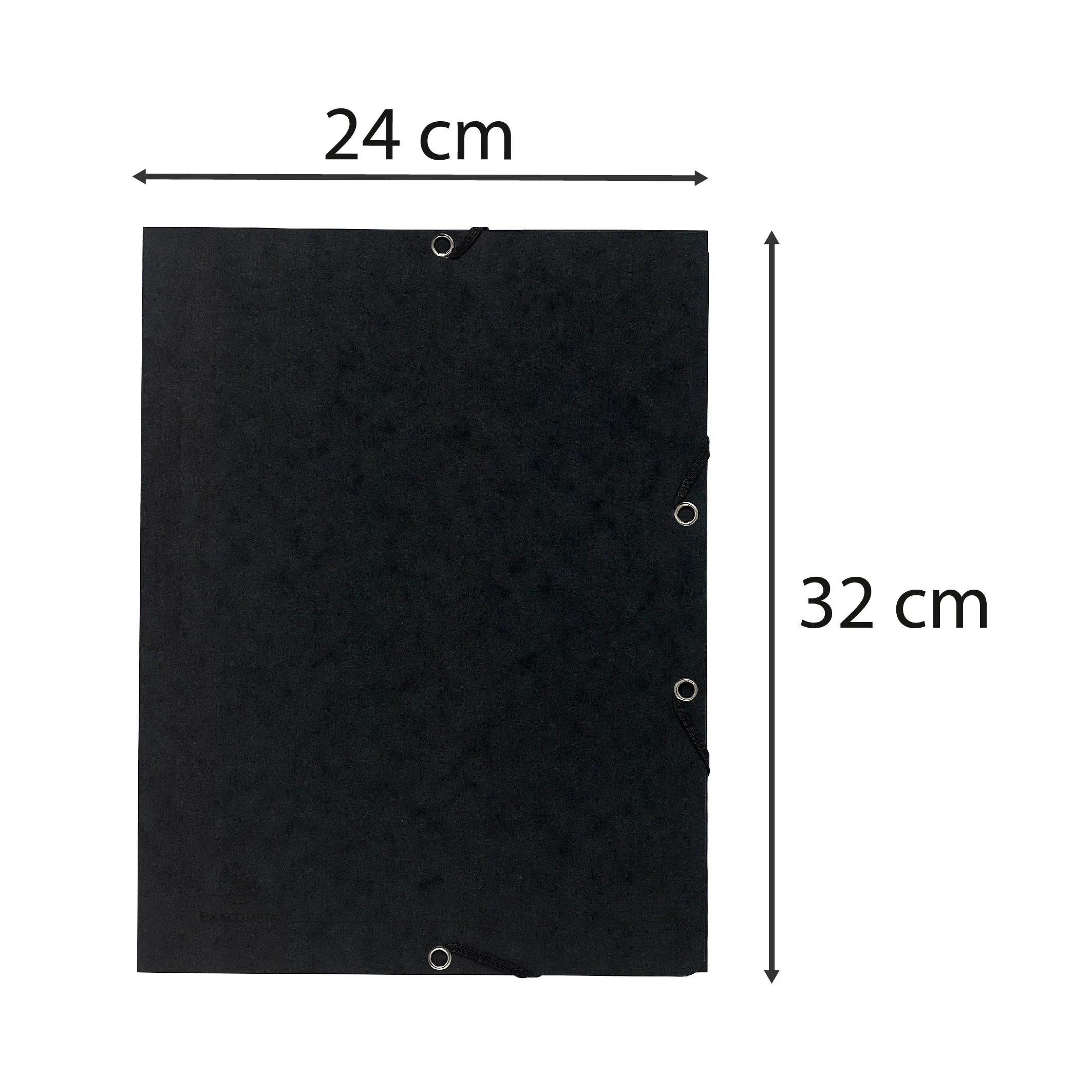EXACOMPTA Organisationsmappe 25x Sammelmappe + Gummizug 3 Klappen Karton 355g/m2 A4 Schwarz 55401E, Sammelmappen 3 Klappen