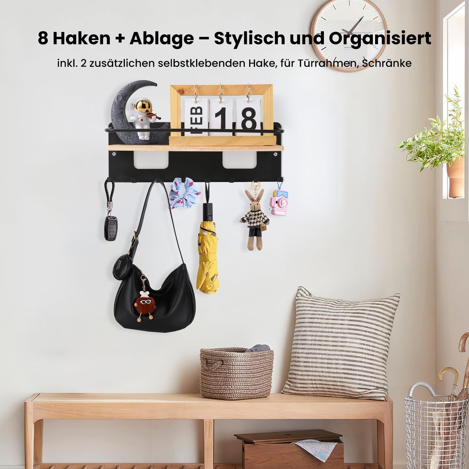 Coonoor Schlüsselbrett Wandmontierter Schlüsselhalter aus Holz mit Ablage u günstig online kaufen