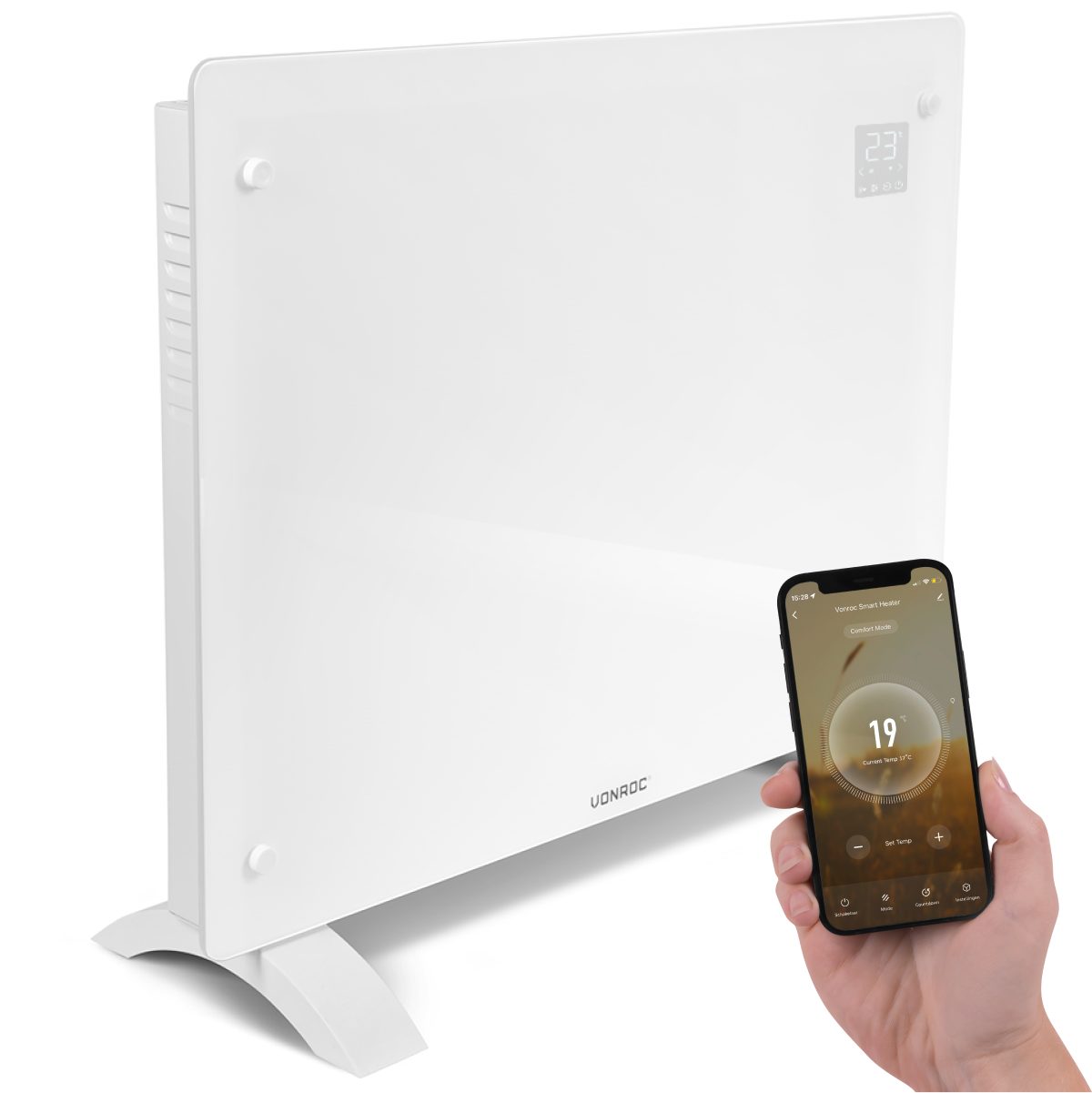 VONROC Heizkörper Elektroheizung in Varianten für 12 bis 30qm Räume, Elektrische Konvektorheizung 2 stufig - Manuelle/App Steuerung