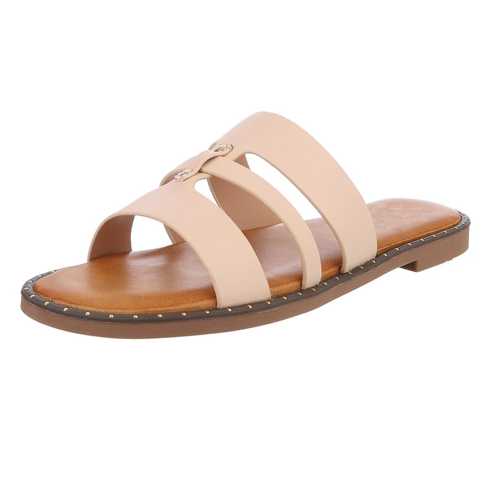 Ital-Design Elegante Damen-Sandalen aus veganem Material, beige Pantolette (89368579) Blockabsatz Pantoletten in Beige