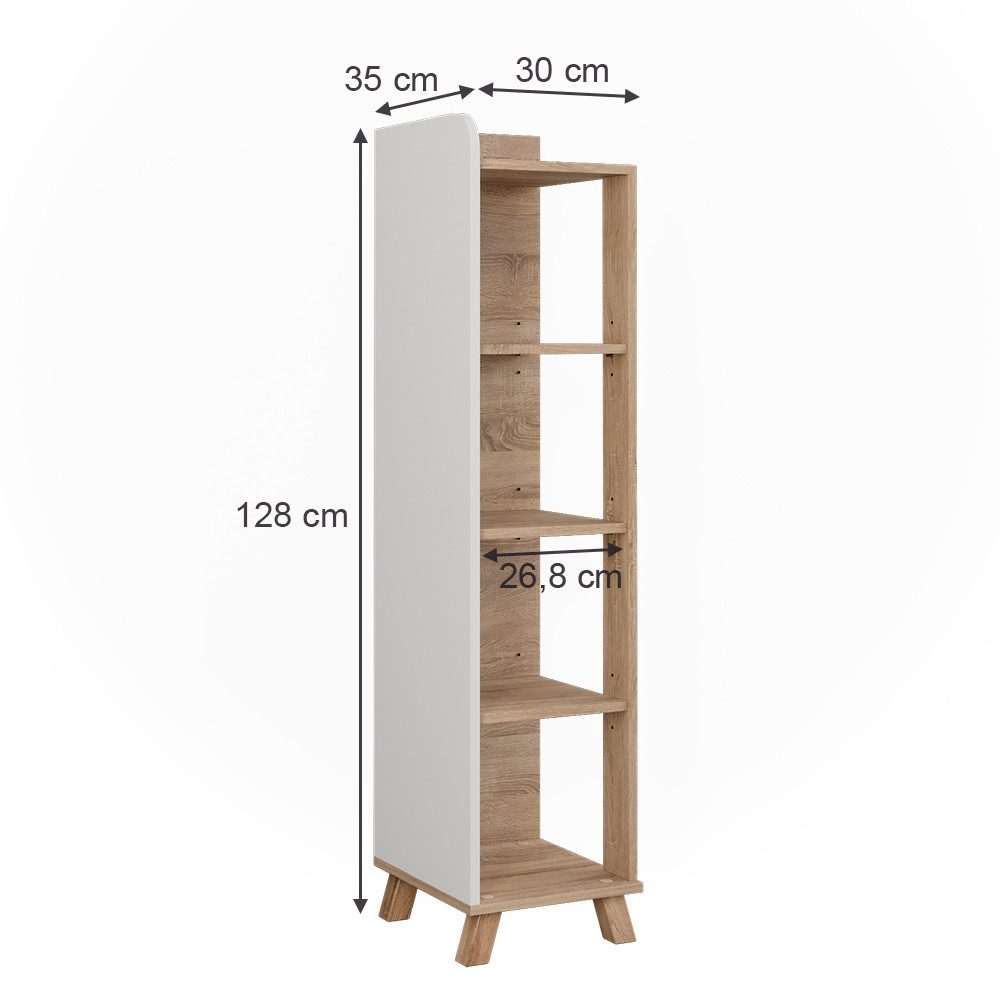 Vicco Midischrank Karen, Sonoma/Weiß, 30 x 128 cm mit 4 Fächern günstig online kaufen