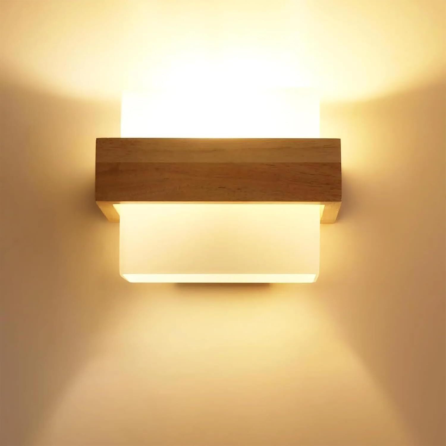 Riserva Wandleuchte Skandinavische Wandlampe aus Massivholz mit 3-Stufen Dimmlicht, E27