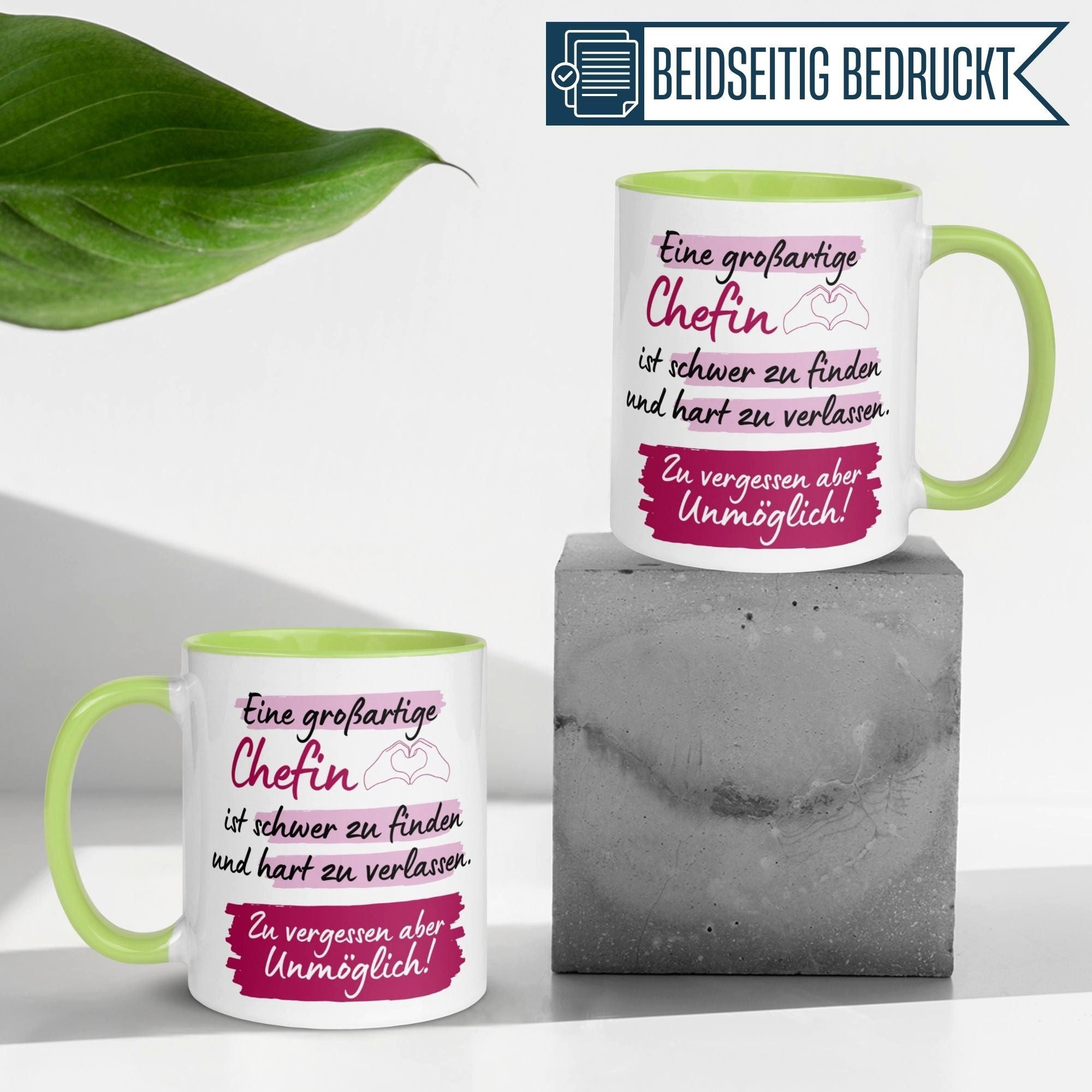 Momentals Tasse Chefin – „Schwer zu finden unmöglich zu vergessen“ – Abschiedsgeschenk, Gratis Versand · Links-&Rechtshänder · Spülmaschinenfest