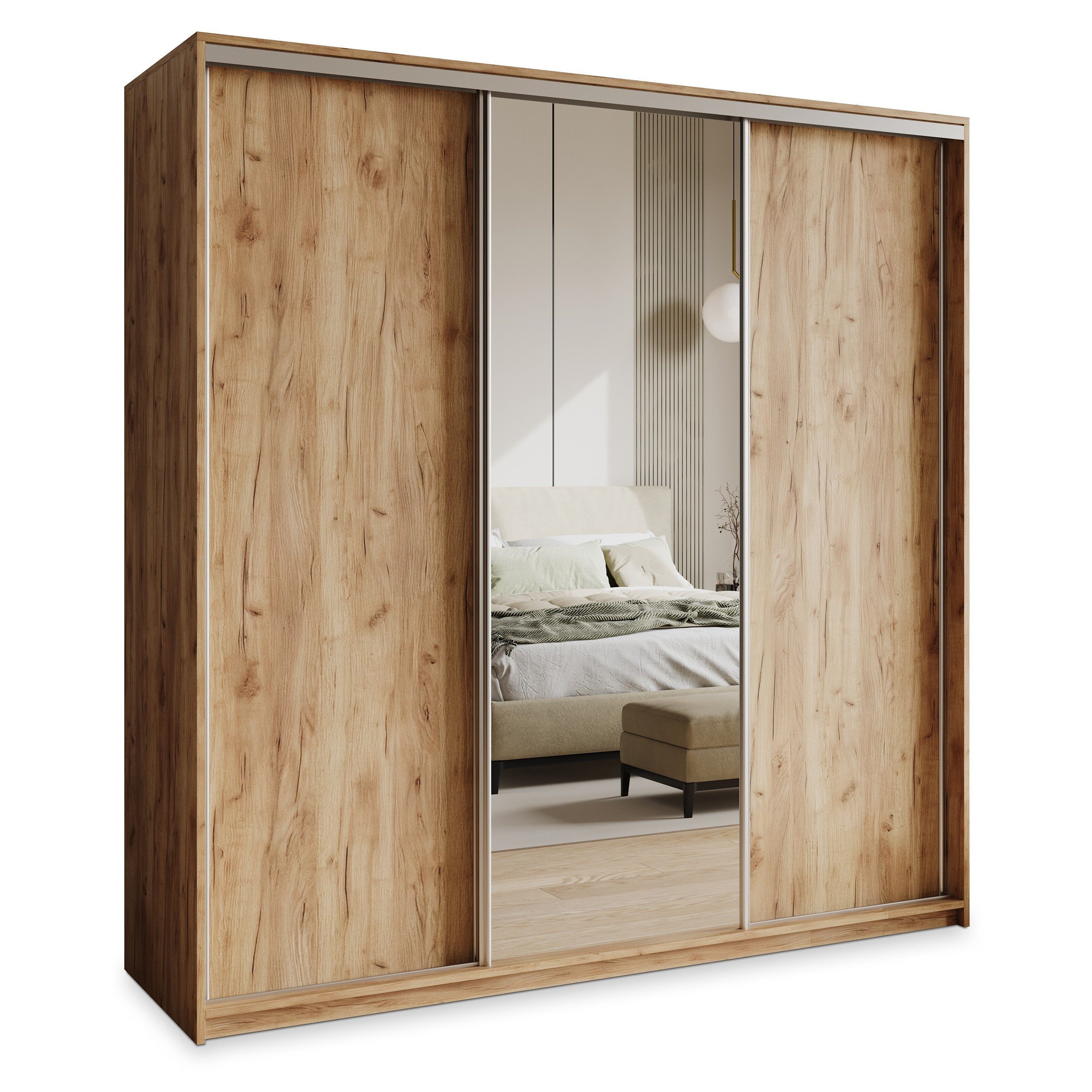 Masseno Schwebetürenschrank TAVI Kleiderschrank mit Spiegel und Schubladen Schlafzimmerschrank
