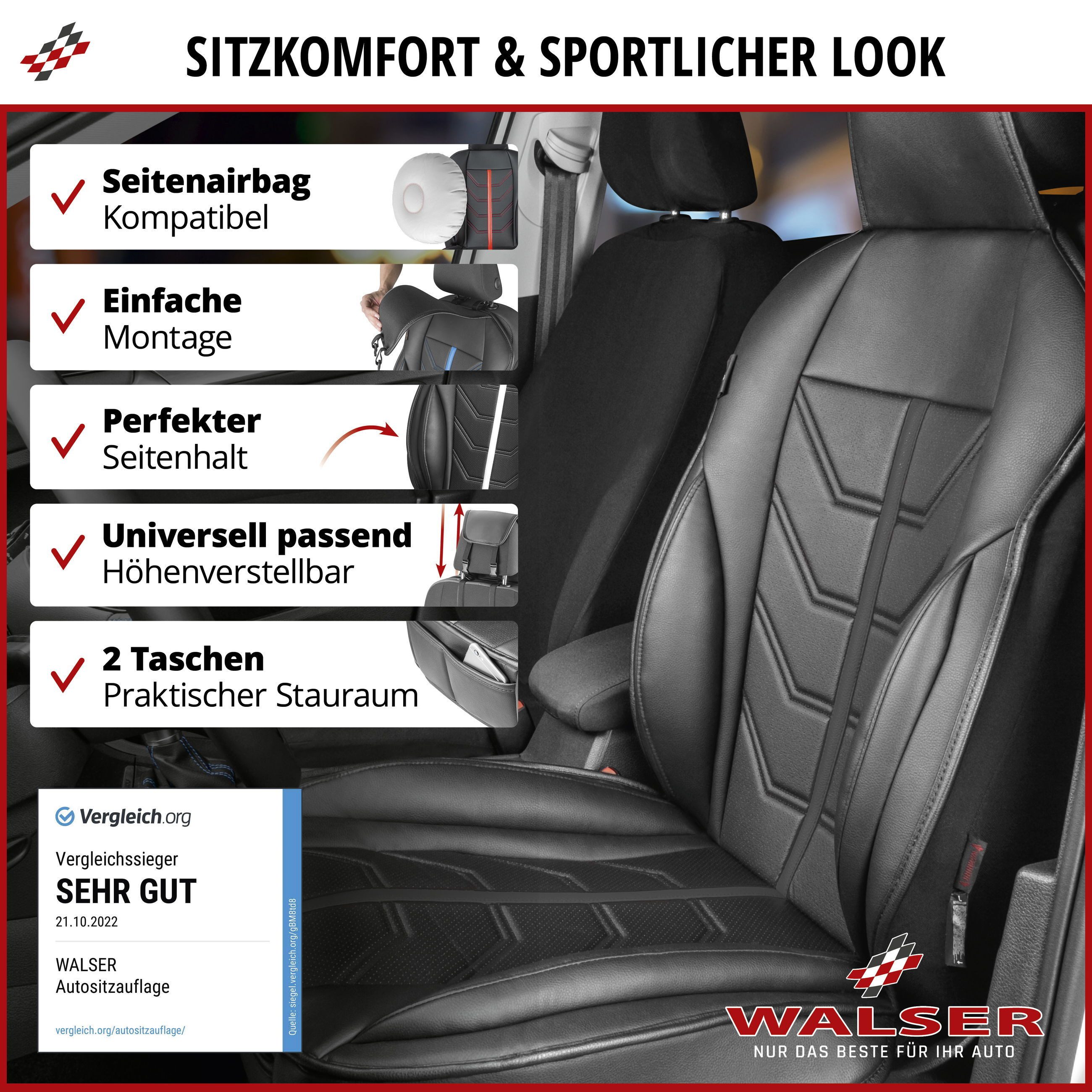 WALSER Autositzauflage Sitzaufleger Kimi, 1 Stück, 1-tlg.