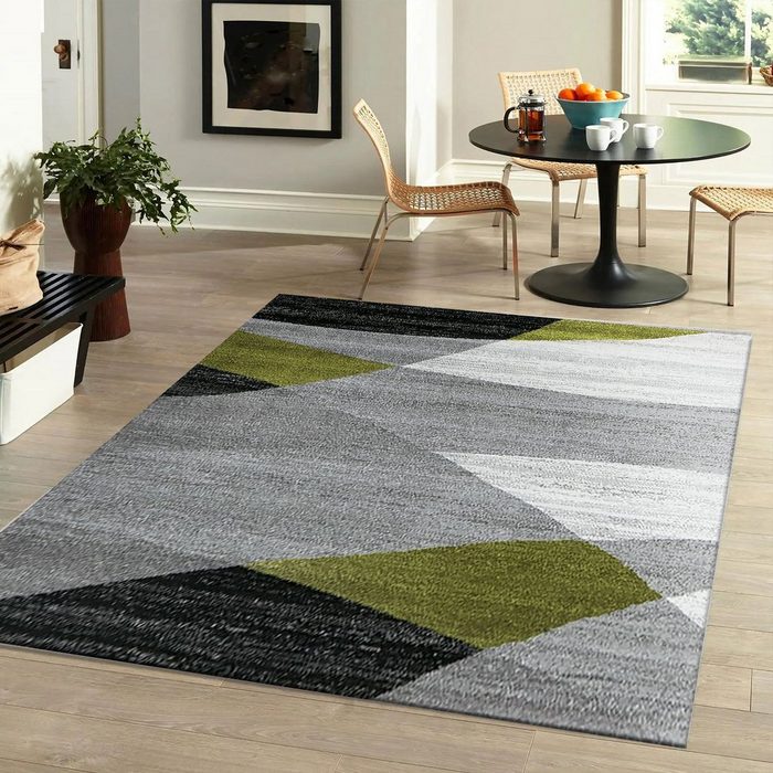 Teppich Milano9118 Grün Moderner Designer Teppich Geometrisches Muster Meliert Vimoda Rechteckig