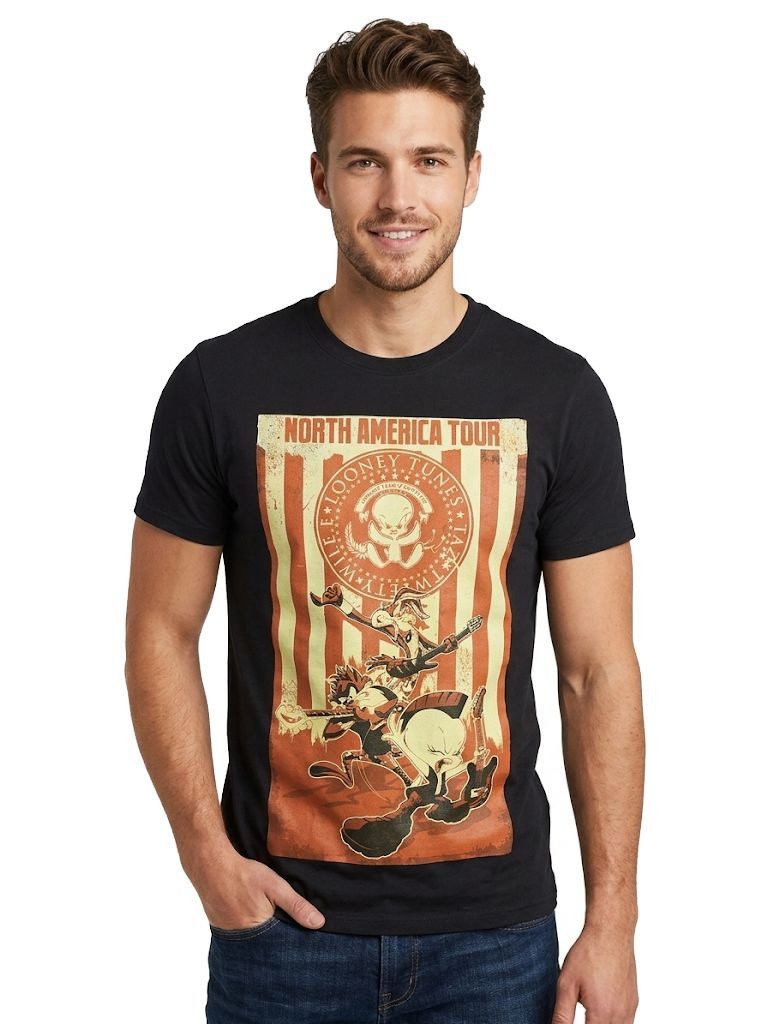 coole-fun-t-shirts Print-Shirt Looney Tunes Rock Band Tour T-Shirt – Vintage Ramones Seal Looney Tunes Tour Poster T-Shirt