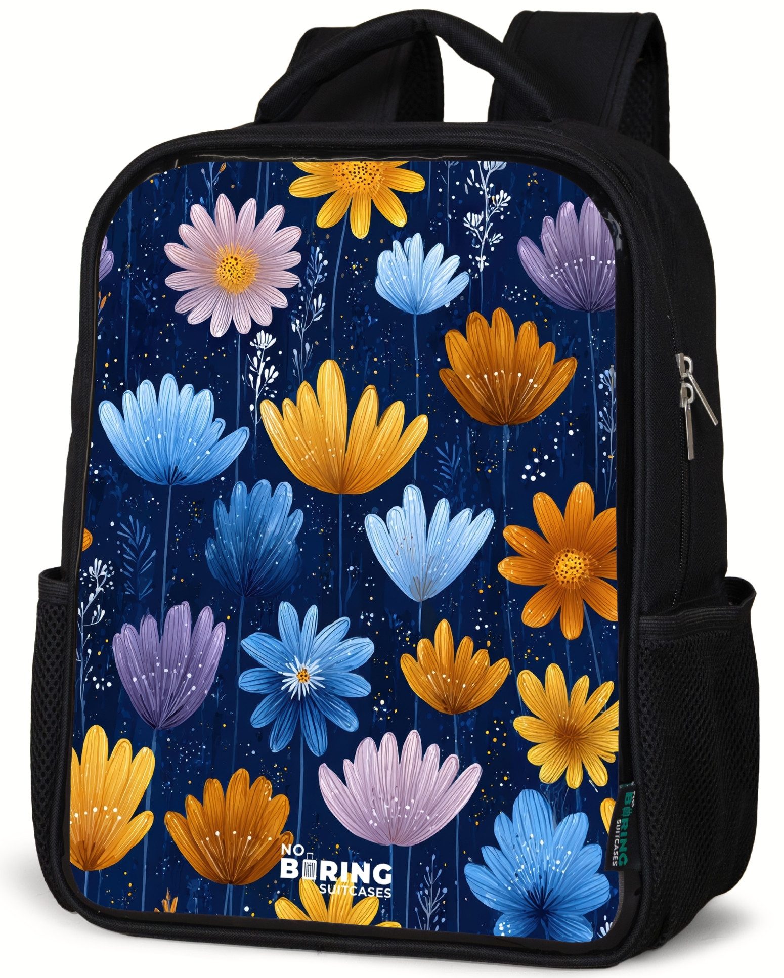 Rucksack Blumen auf dunkelblauem Hintergrund