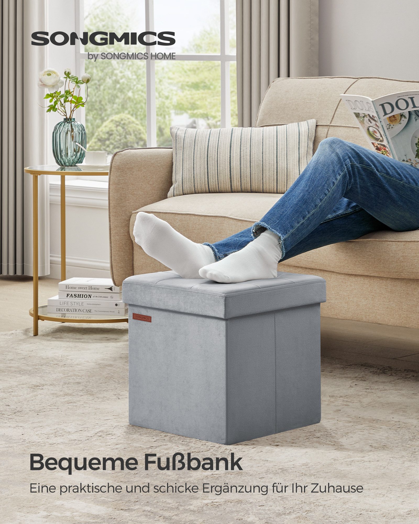 SONGMICS Sitzhocker sitzbank, Aufbewahrungsbox mit Deckel, bis 130/300 kg belastbar