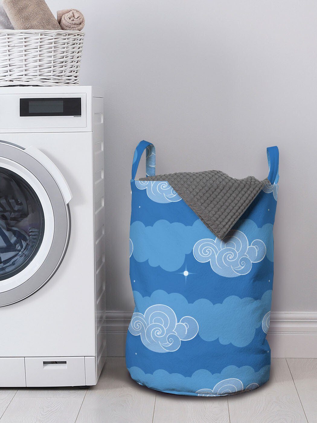 Abakuhaus Wäschesäckchen Wäschekorb Kordelzugverschluss Waschsalons, für mit Himmel mit Wolken-Gekritzel Abstrakt Griffen