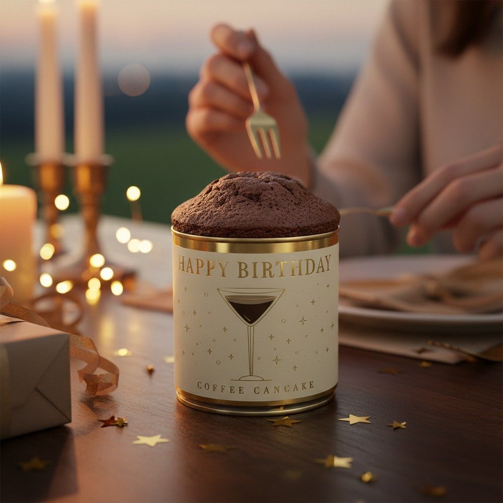 Wondercandle Geburtstagskerze Geburtstagskuchen in der Dose „Happy Birthday Coffee Cake“ – Edle (kein Set, kein Set)