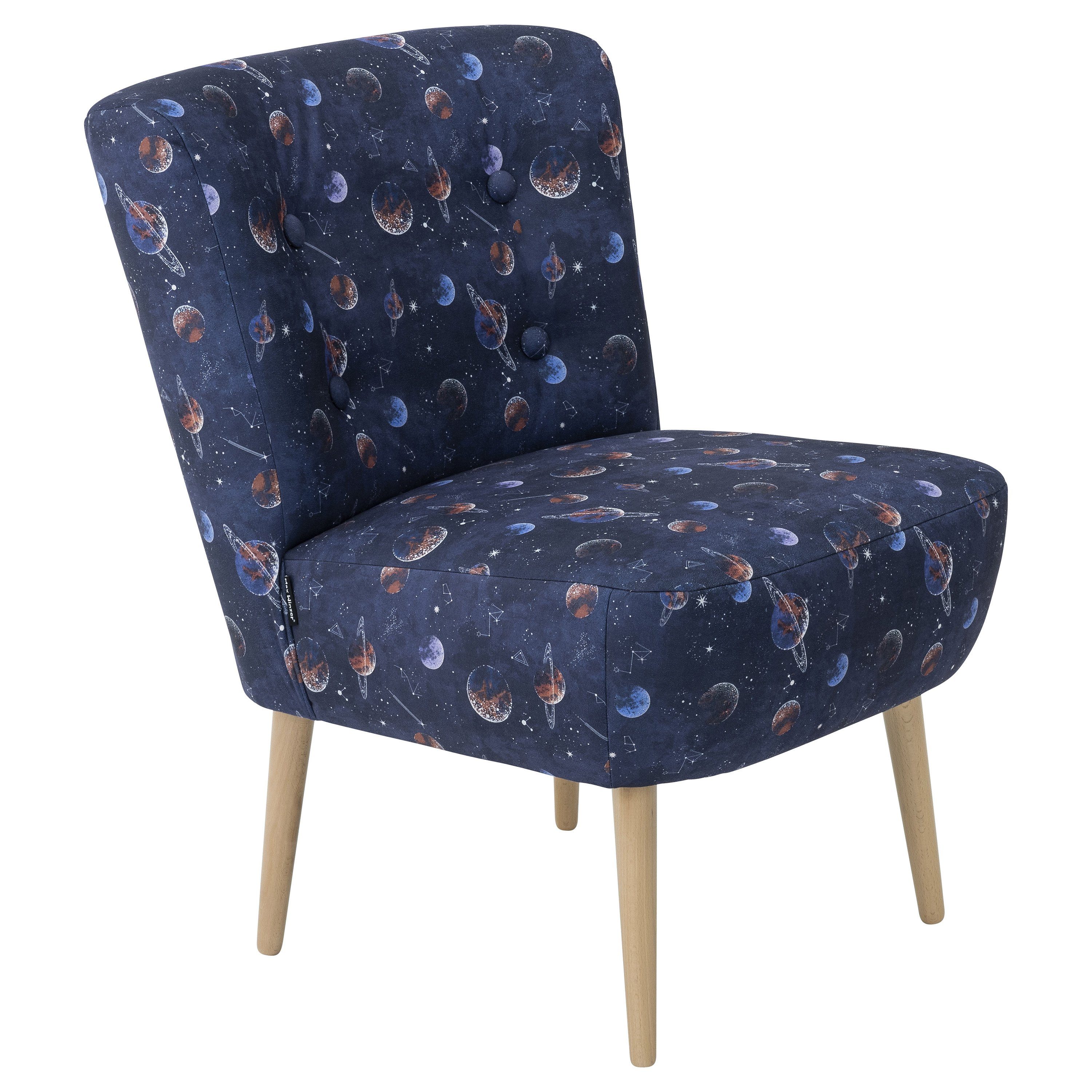 lovingHome® Sessel Sessel Fiola Weltraum-Motiv mit mittlerer Sitzhärte (1  Stück), Zierknöpfe im Rücken