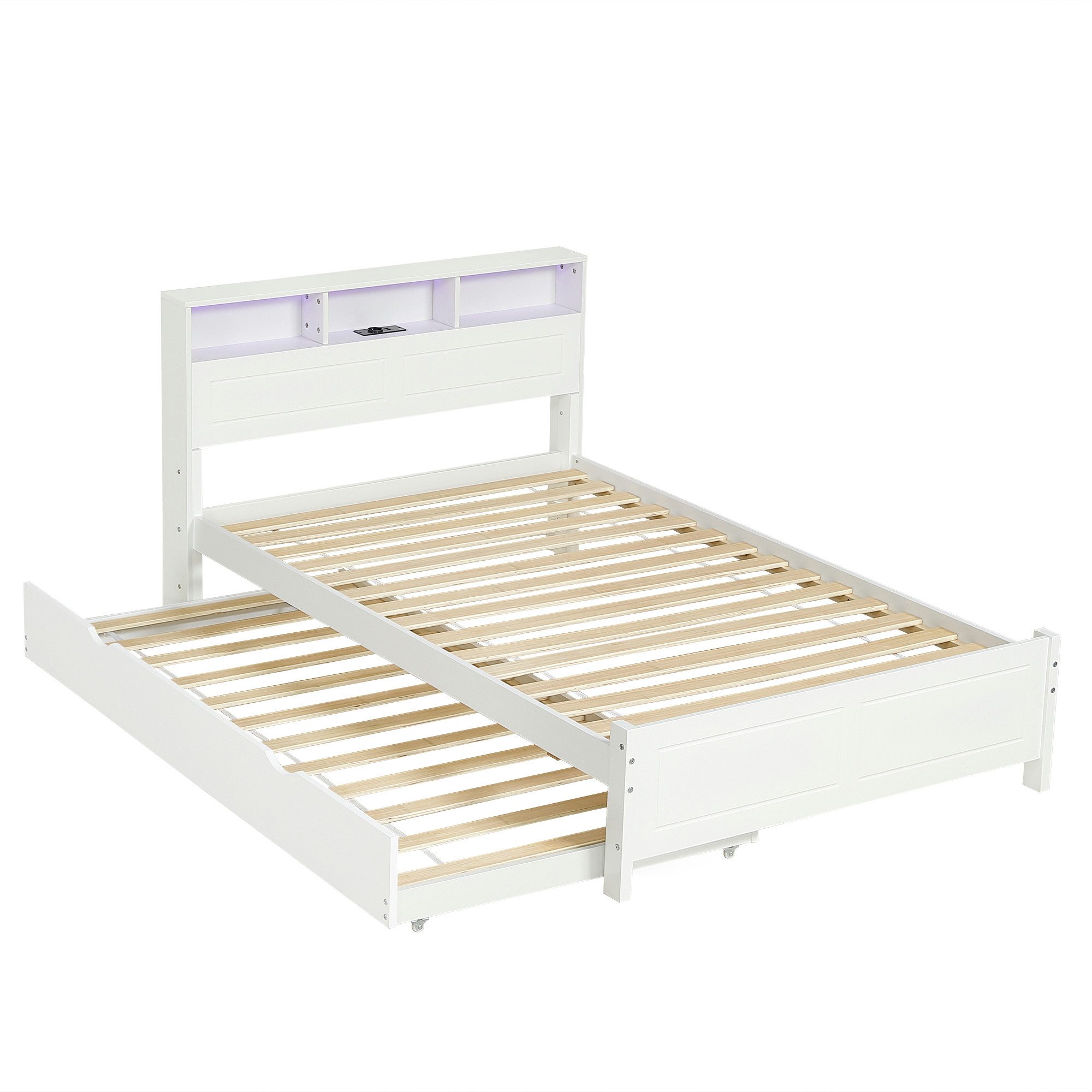 Odikalo Ausziehbett Stauraumbett Polsterbett Jugendbett Flachbett 120x200&90x190cm Weiß