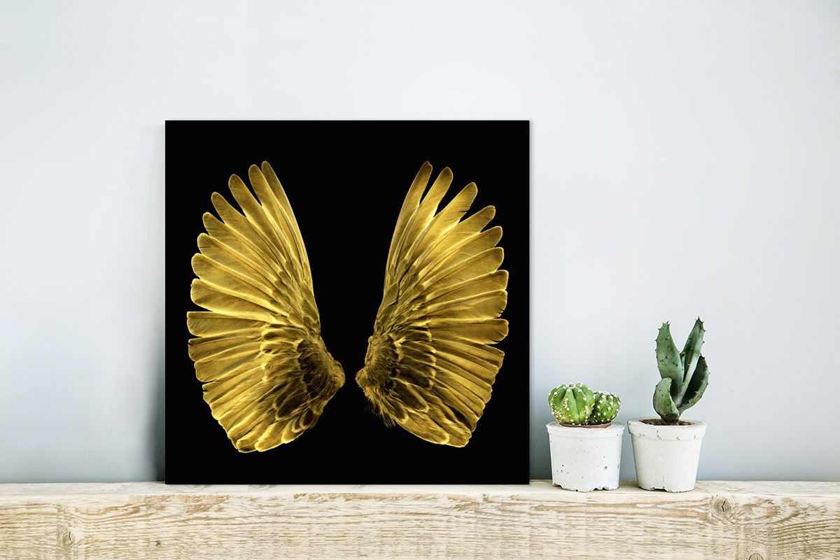MuchoWow Metallbild Goldene Gemälde Hintergrund, Aluminium Metall, Flügel aus deko (1 St), schwarzem auf Alu-Dibond-Druck