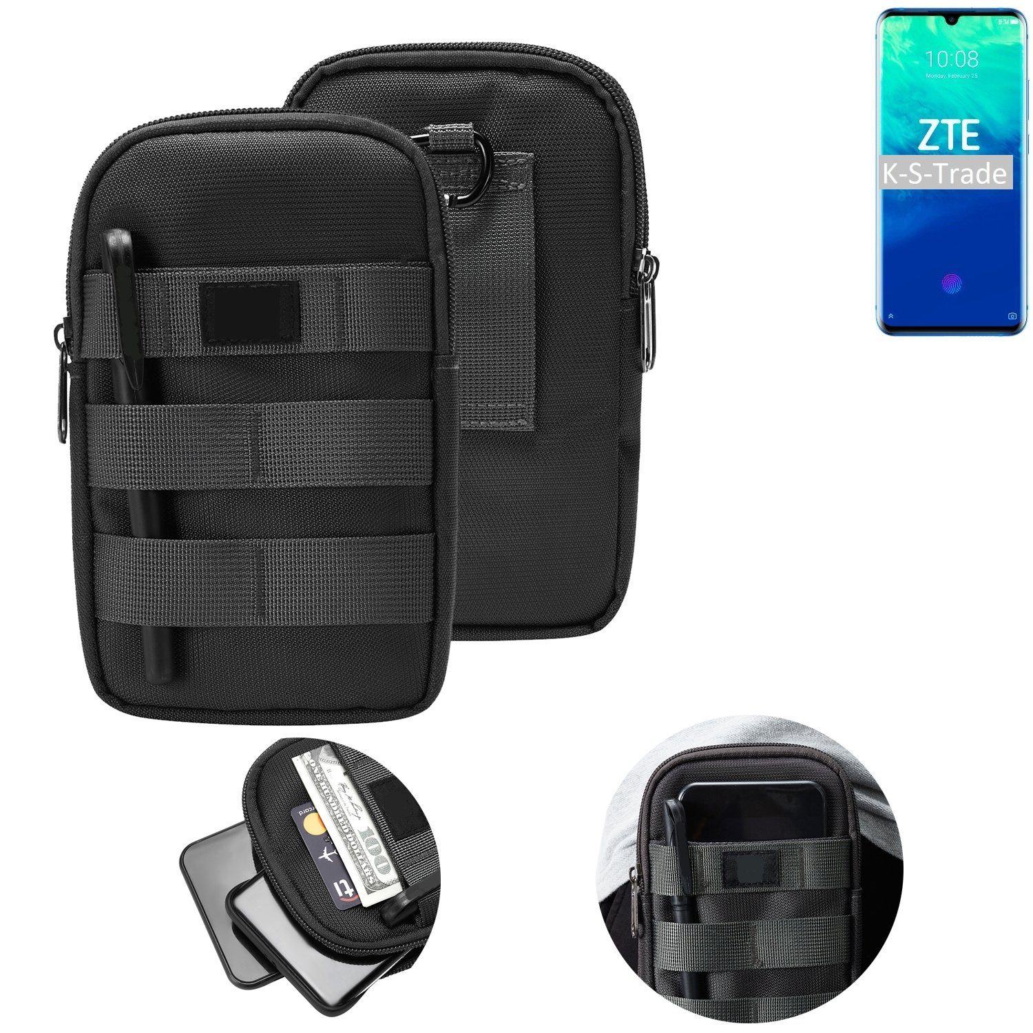 K-S-Trade Handyhülle für ZTE Axon 10 Pro, Holster Gürtel Tasche Handy Tasche Schutz Hülle dunkel-grau viele